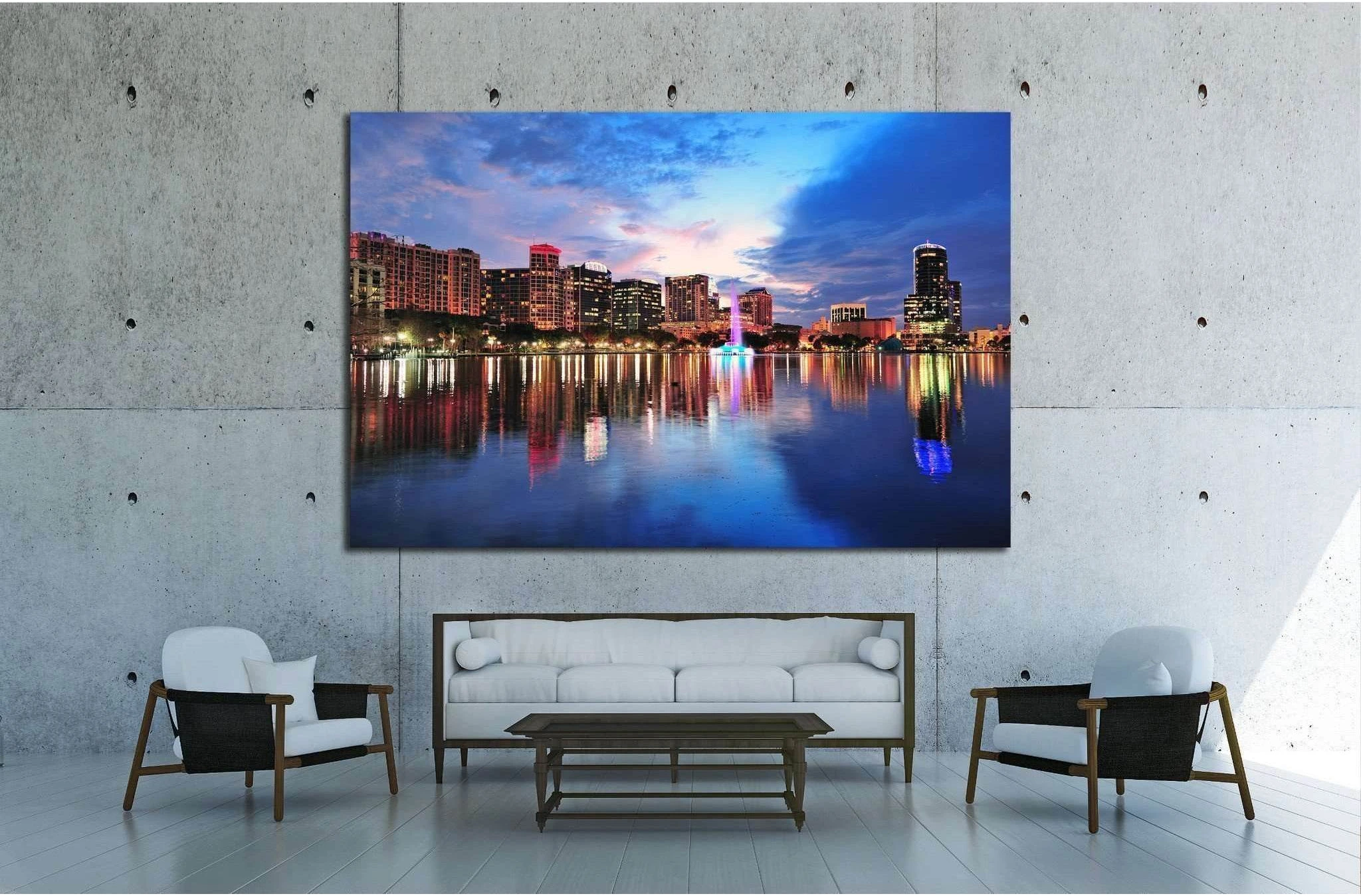 Orlando skyline over Lake Eola at dusk with urban skyscrapers №1671 Ready to Hang Canvas Print - Zellart Canvas Prints ALL_Products, s-1671