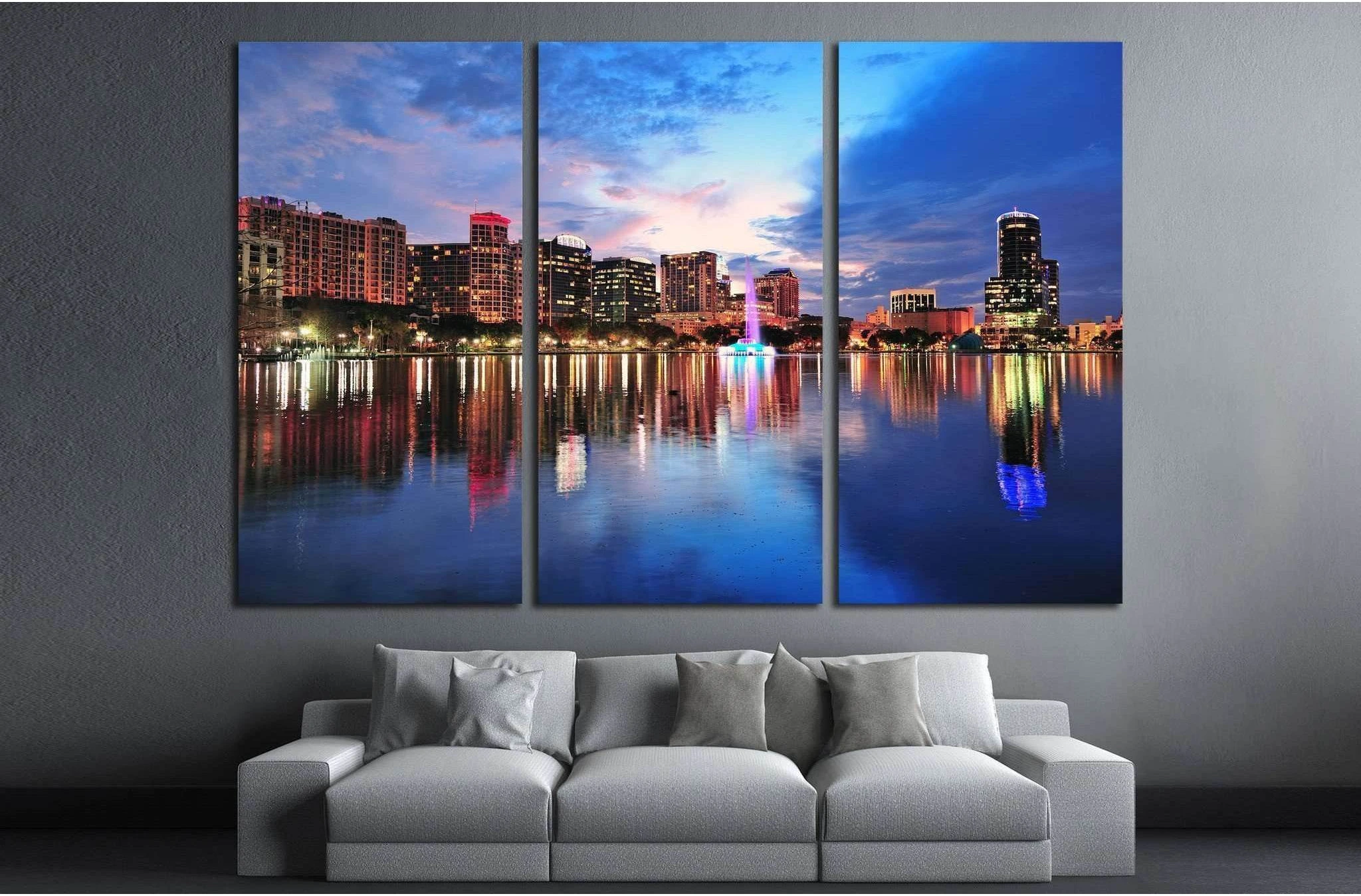 Orlando skyline over Lake Eola at dusk with urban skyscrapers №1671 Ready to Hang Canvas Print - Zellart Canvas Prints ALL_Products, s-1671