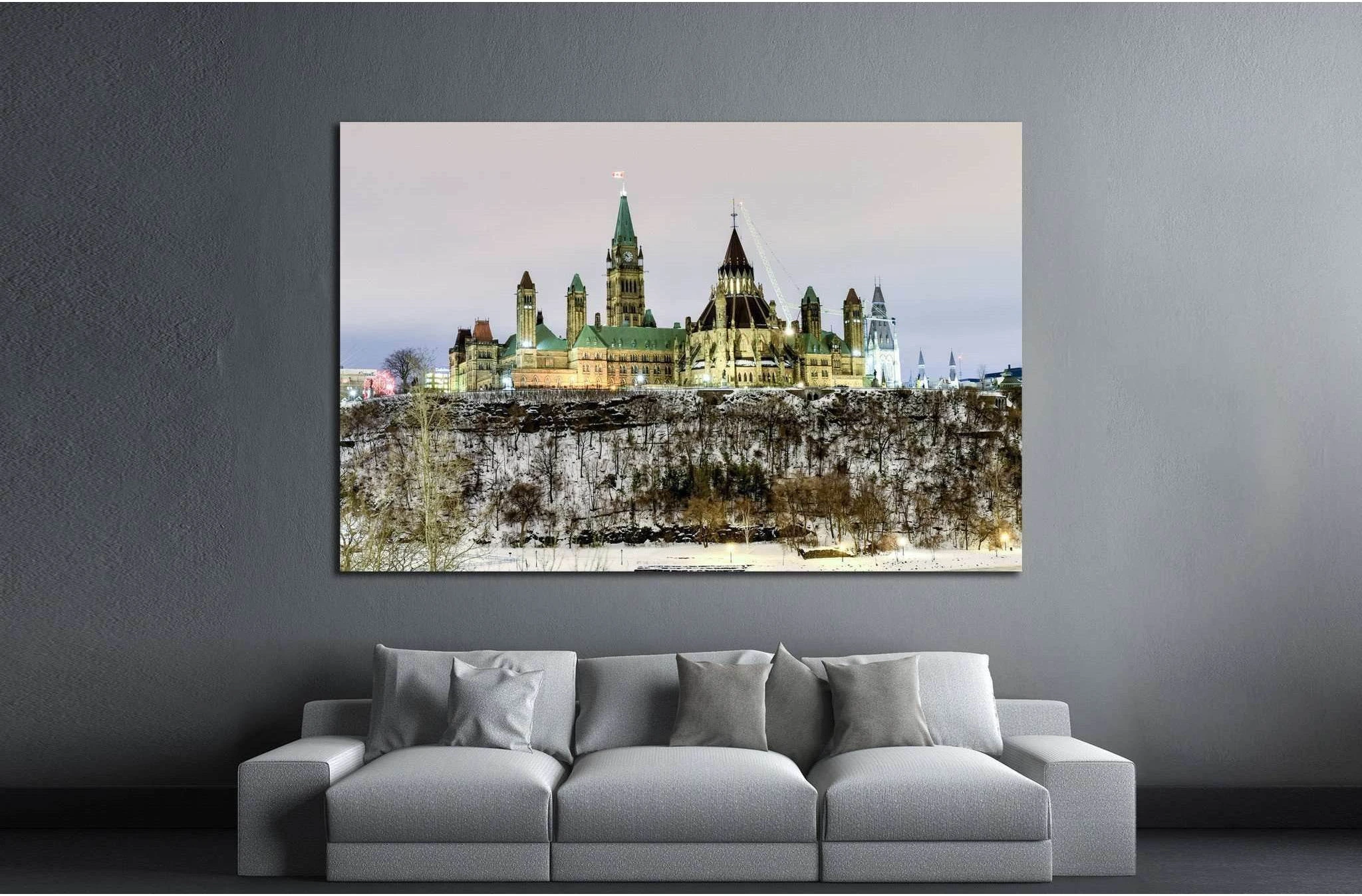 Ottawa, Canada - December 24, 2016 Parliament Hill and the Canadian House of Parliament in Ottawa, Canada during wintertime at night №2018 Ready to Hang Canvas Print - Zellart Canvas Prints ALL_Products, s-2018