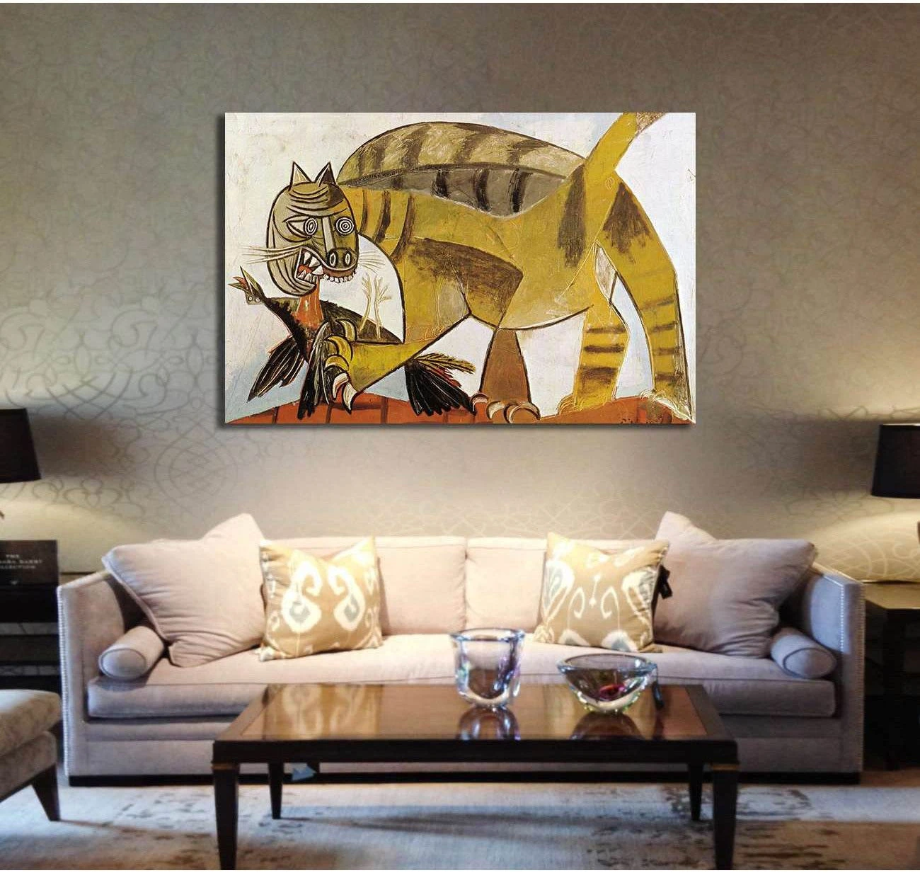 Pablo Picasso, Cat devouring a bird - Ready to Hang Canvas Print - Zellart Canvas Prints 000Negative, 6152, ALL_Products