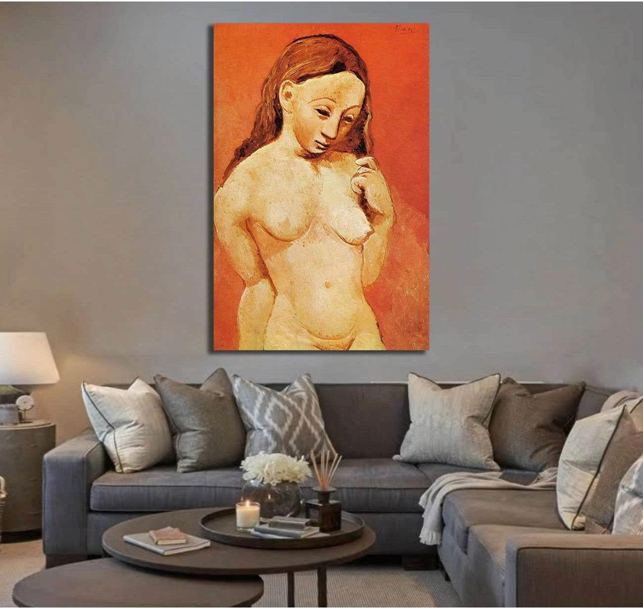 Pablo Picasso, Nude against a red background - Ready to Hang Canvas Print - Zellart Canvas Prints 000Negative, 6164, ALL_Products