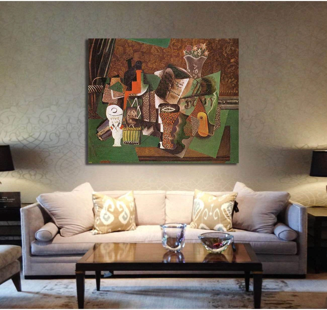 Pablo Picasso, Still Life with Cards, Glasses and a Bottle of Rum- Vive la France - Ready to Hang Canvas Print - Zellart Canvas Prints 000Negative, 6177, ALL_Products