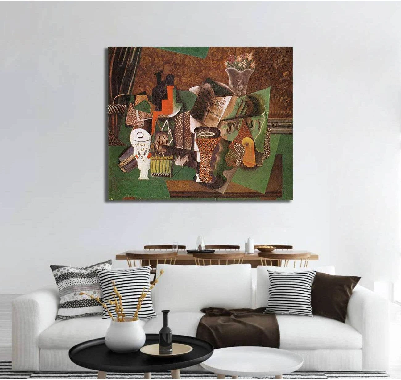 Pablo Picasso, Still Life with Cards, Glasses and a Bottle of Rum- Vive la France - Ready to Hang Canvas Print - Zellart Canvas Prints 000Negative, 6177, ALL_Products