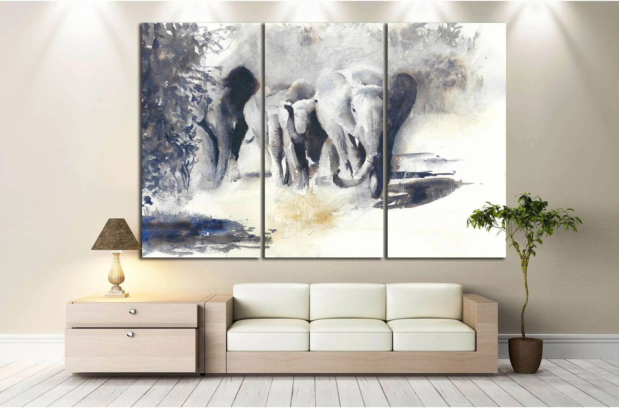 Painted Elephants №195 Ready to Hang Canvas Print - Zellart Canvas Prints ALL_Products, Elephant, wd-195