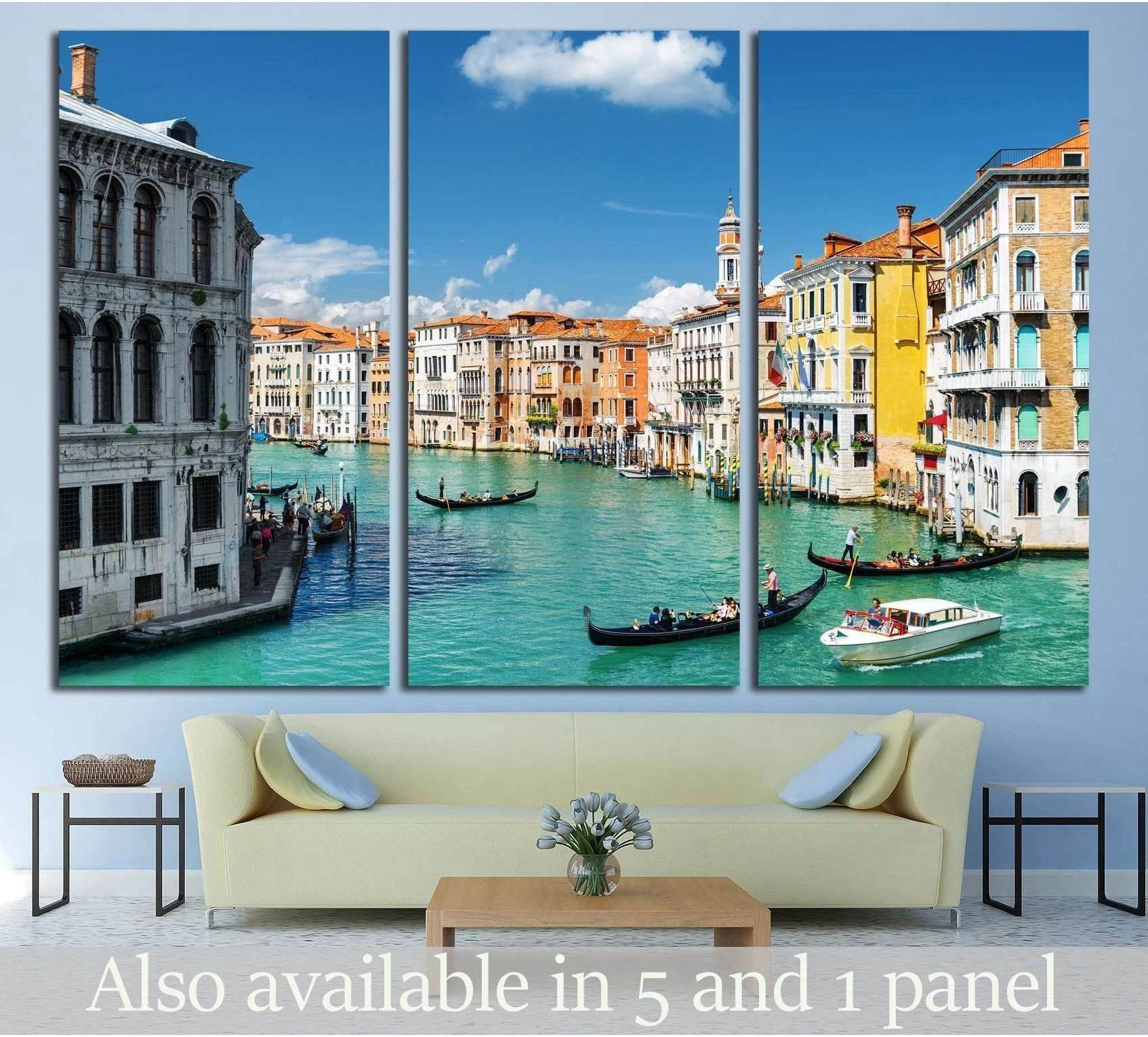 Venice Grand Canal canvas print with gondolas, turquoise water, and colorful canal facades