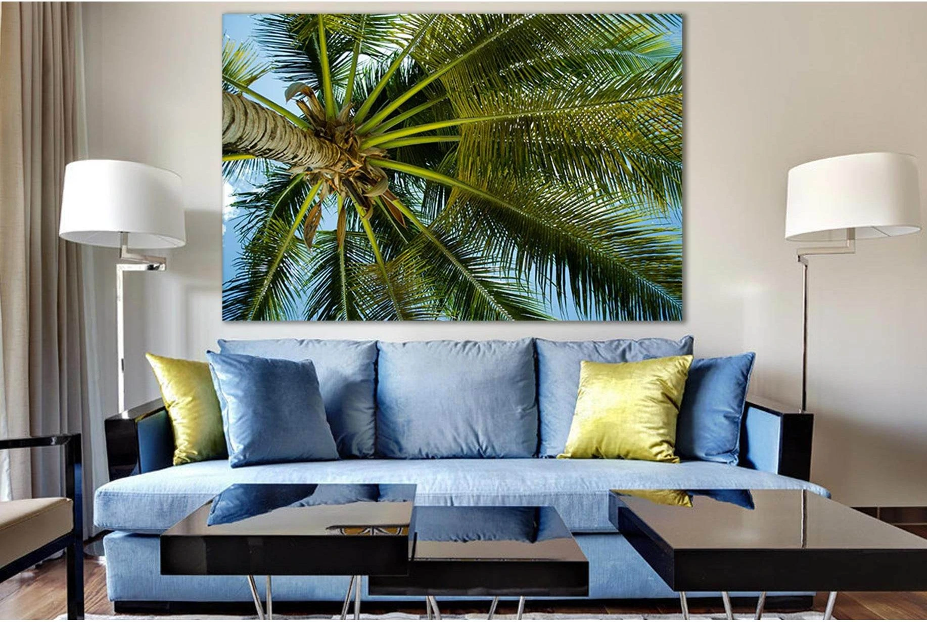 Palm Top Bottom View №SL1062 Ready to Hang Canvas Print - Zellart Canvas Prints 0new, ALL_Products, Trees Wall Art