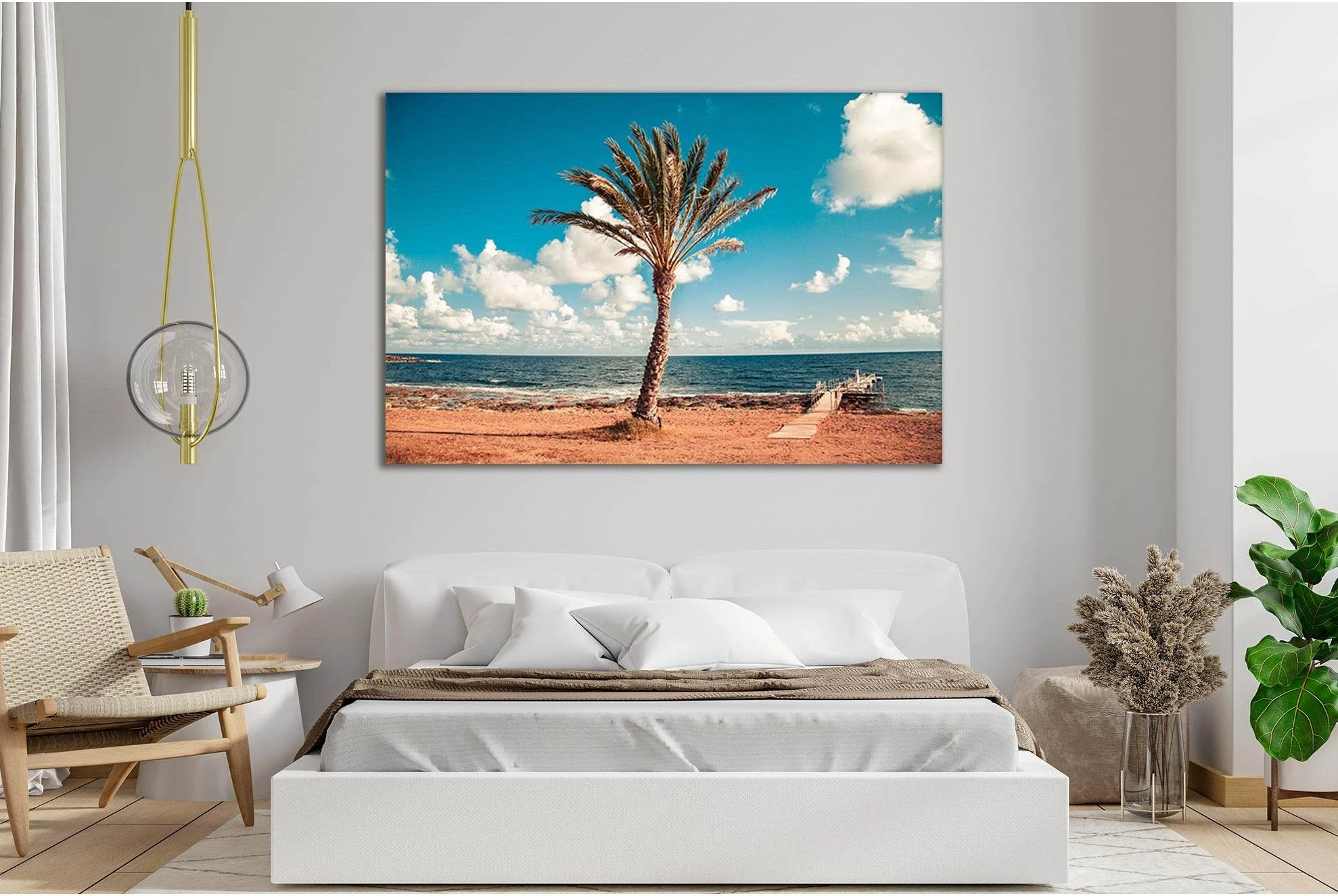 Palm Tree Near Dock №SL90 Ready to Hang Canvas Print - Zellart Canvas Prints 0new, ALL_Products, Beach Ocean & Waves