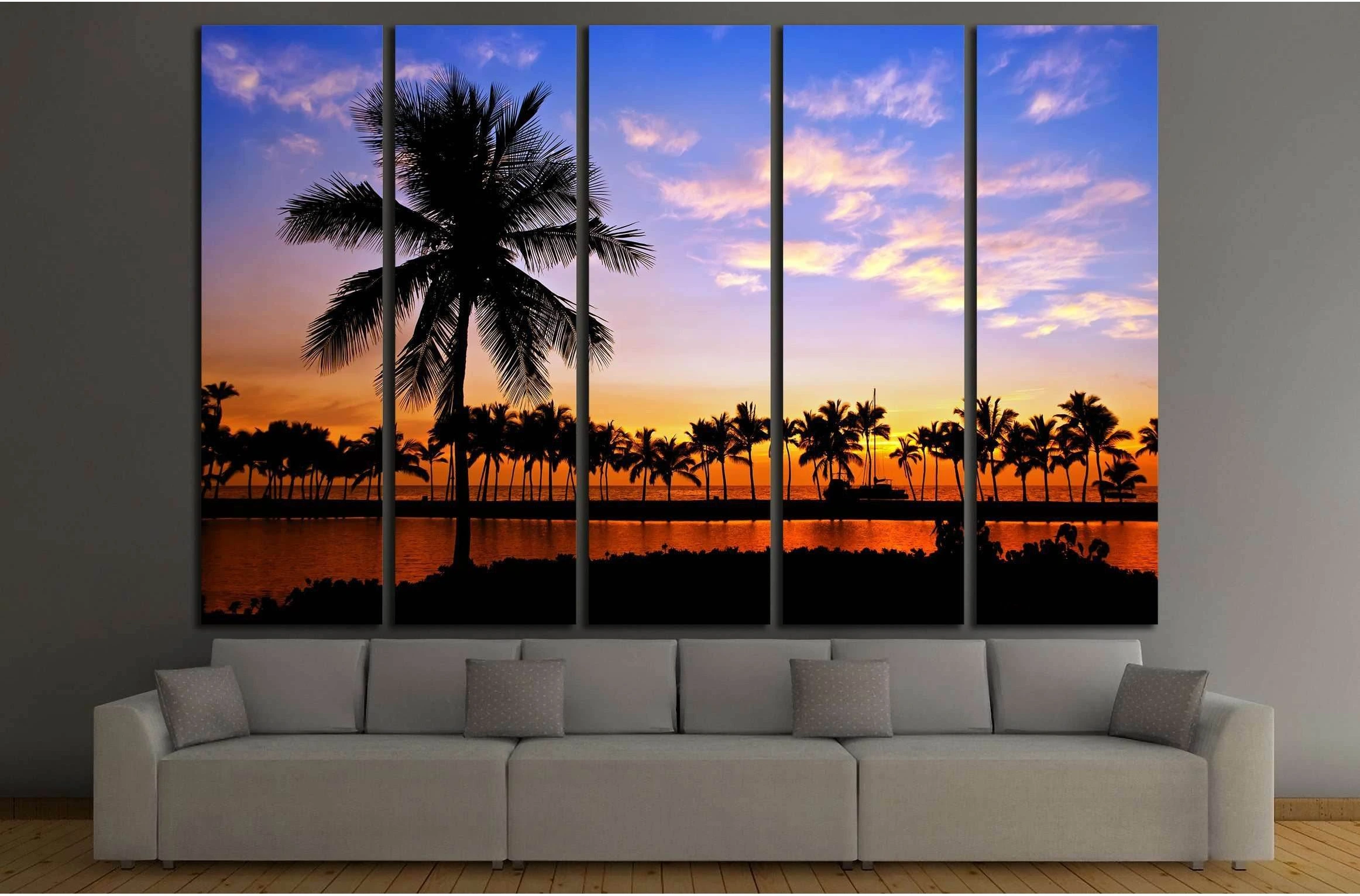 Palm tree silhouettes in Hawaii №2698 Ready to Hang Canvas Print - Zellart Canvas Prints ALL_Products, s-2698