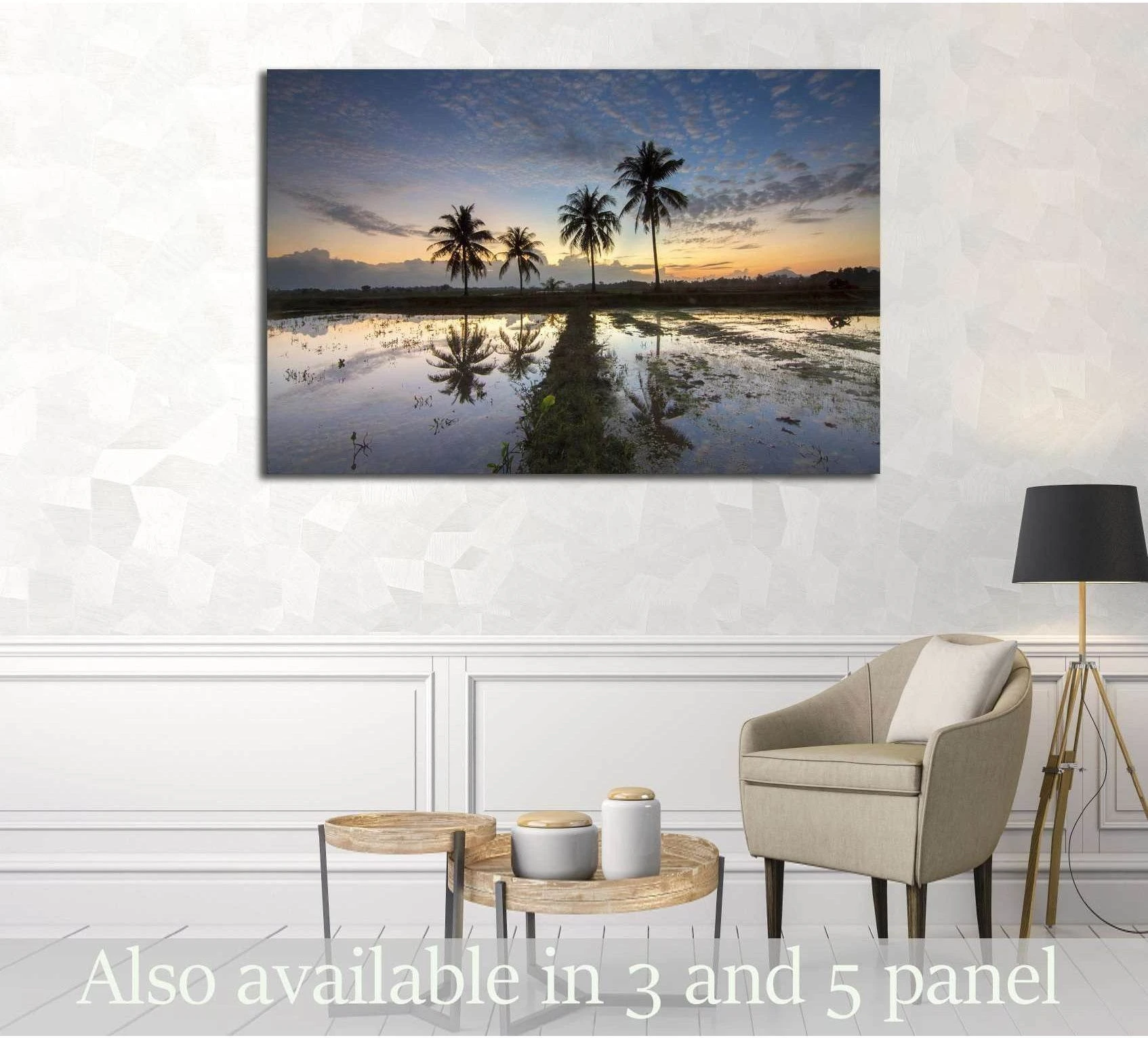 palm trees on the background of a beautiful sunset. Soft focus due to long exposure №3108 Ready to Hang Canvas Print - Zellart Canvas Prints ALL_Products, s-3108