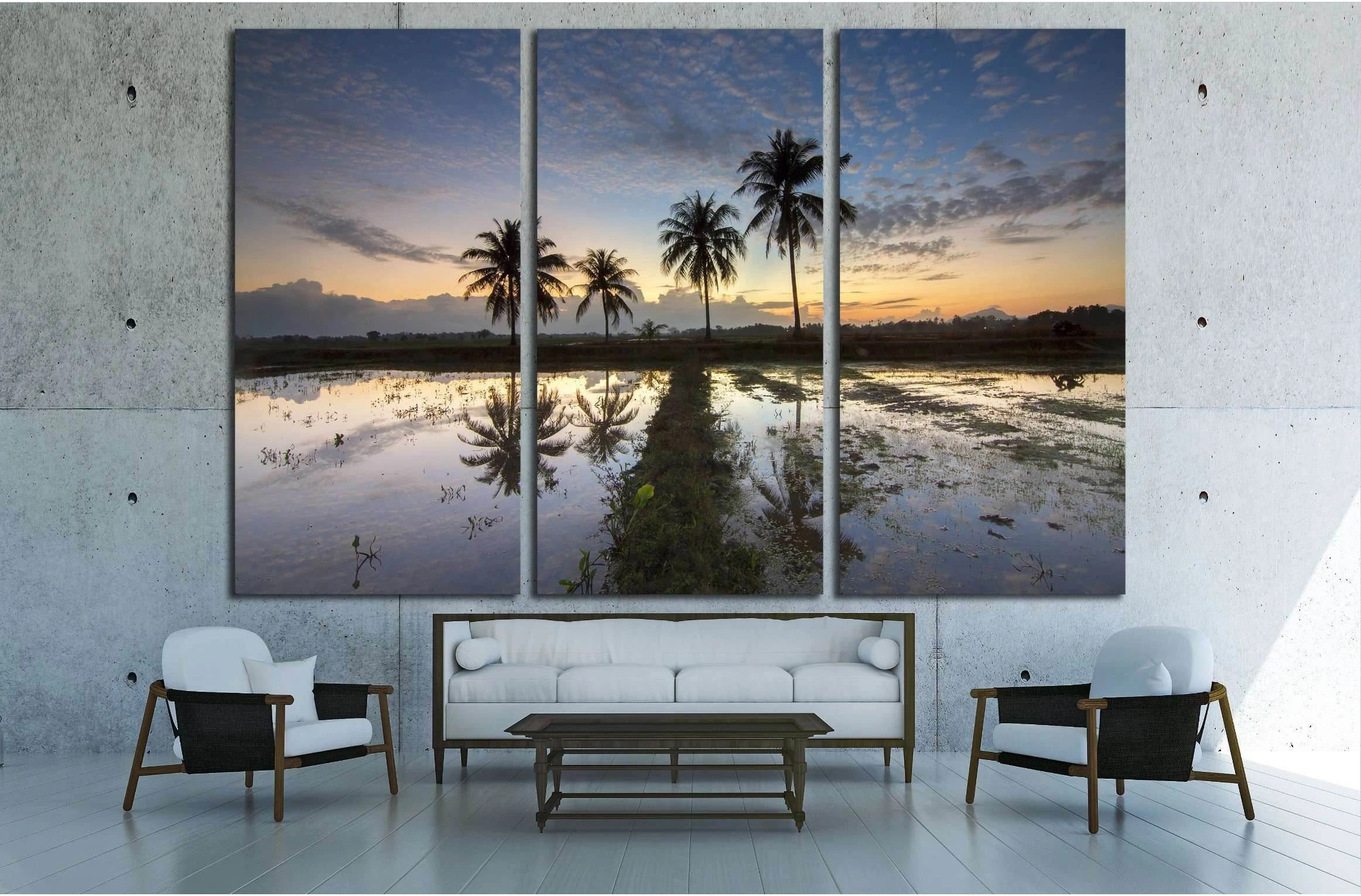 palm trees on the background of a beautiful sunset. Soft focus due to long exposure №3108 Ready to Hang Canvas Print - Zellart Canvas Prints ALL_Products, s-3108