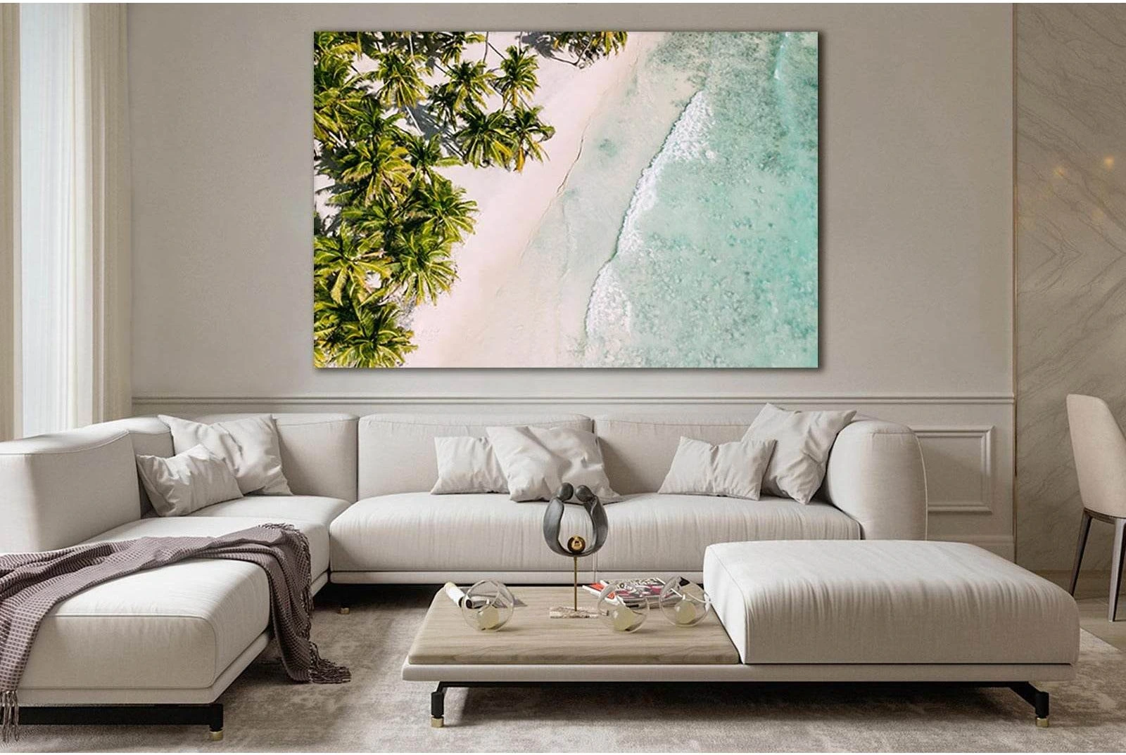 Palm Trees on the Caribbean Coast Canvas Print Wall Art showing blue ocean wall art with water and coastal depth.