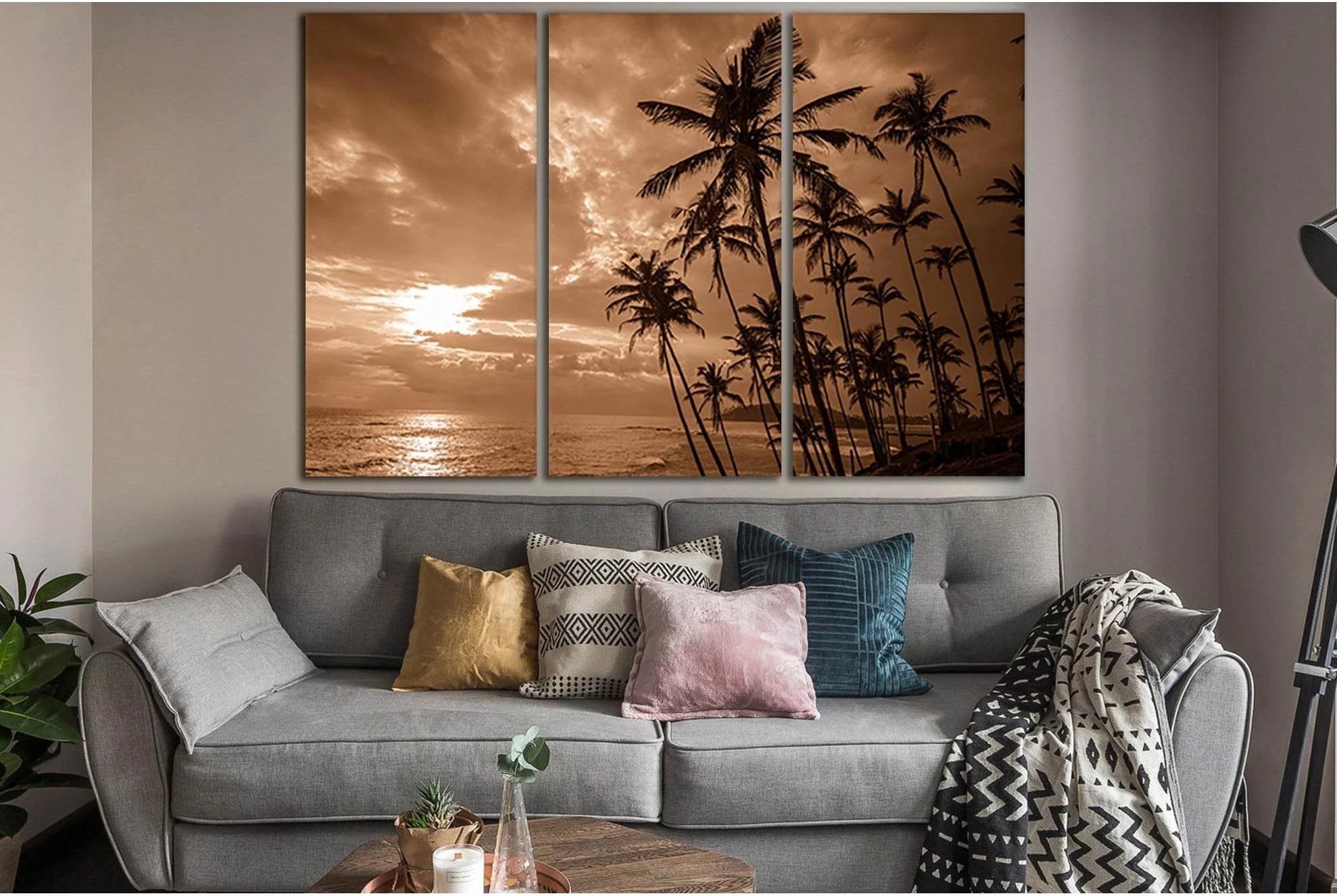 Palm Trees №SL886 Ready to Hang Canvas Print - Zellart Canvas Prints 0new, ALL_Products, Black & White Wall Art