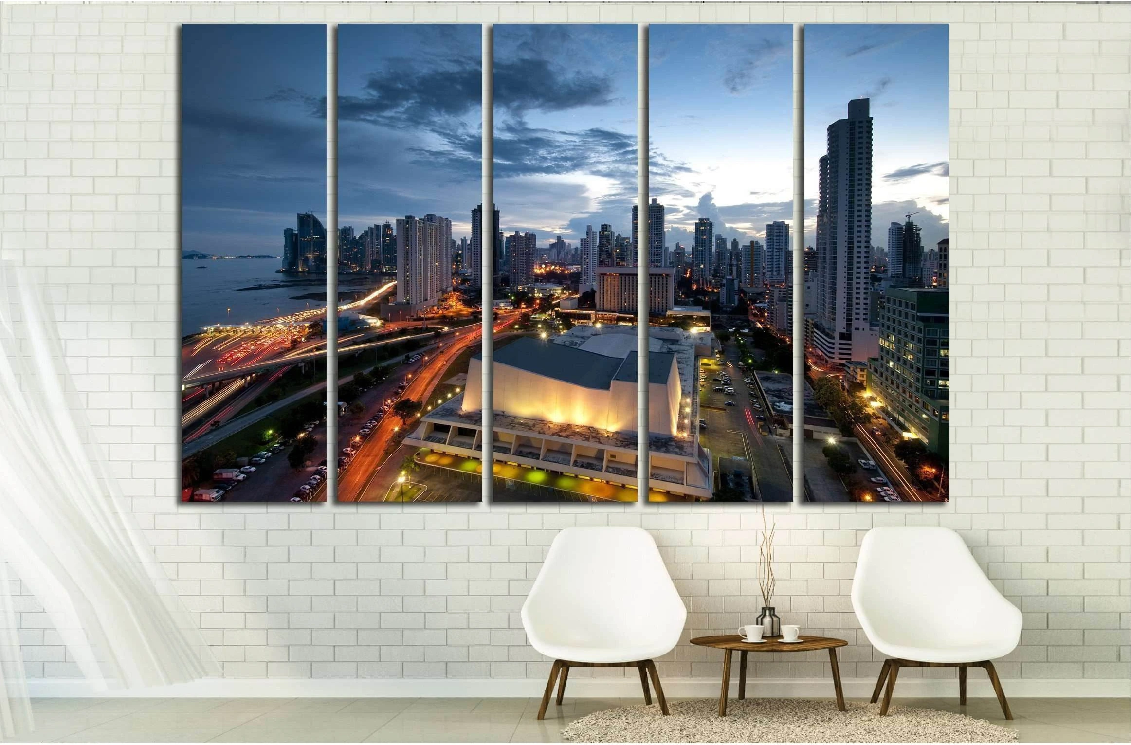 Panama City, city center skyline and Bay of Panama, Panama, Central America №2146 Ready to Hang Canvas Print - Zellart Canvas Prints ALL_Products, s-2146