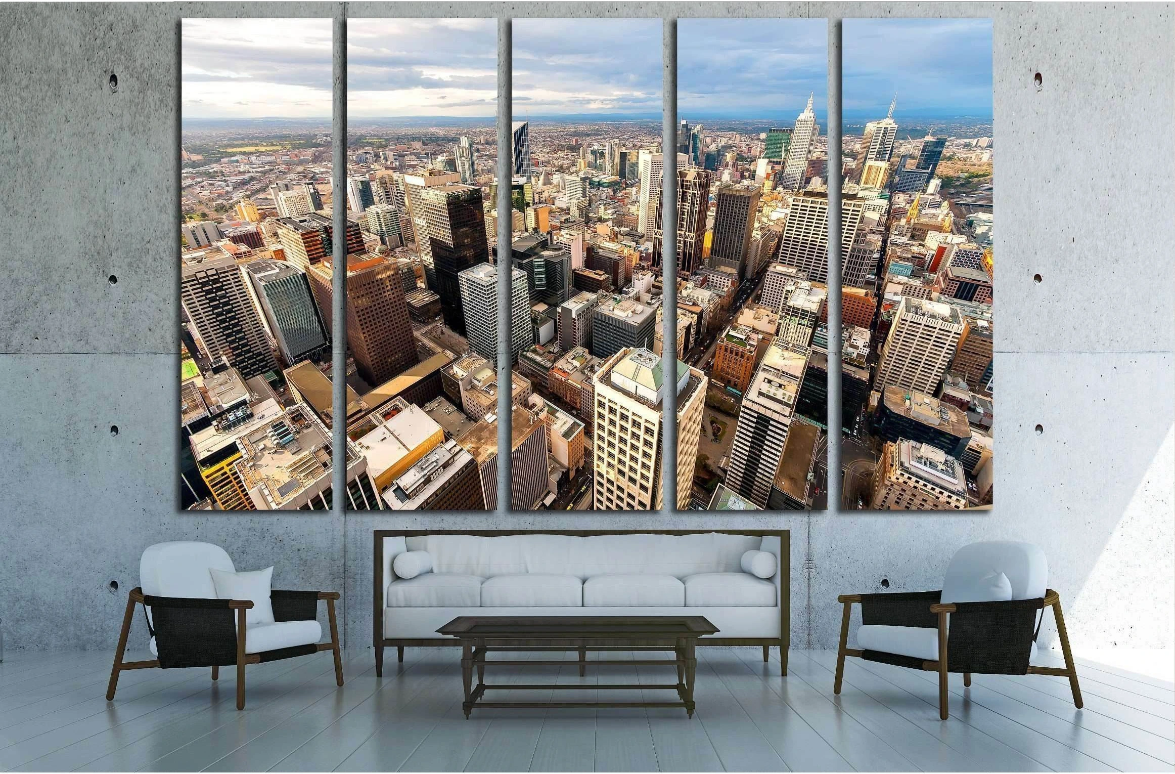 Panorama of Melbourne's city cente, Australia №2291 Ready to Hang Canvas Print - Zellart Canvas Prints ALL_Products, s-2291