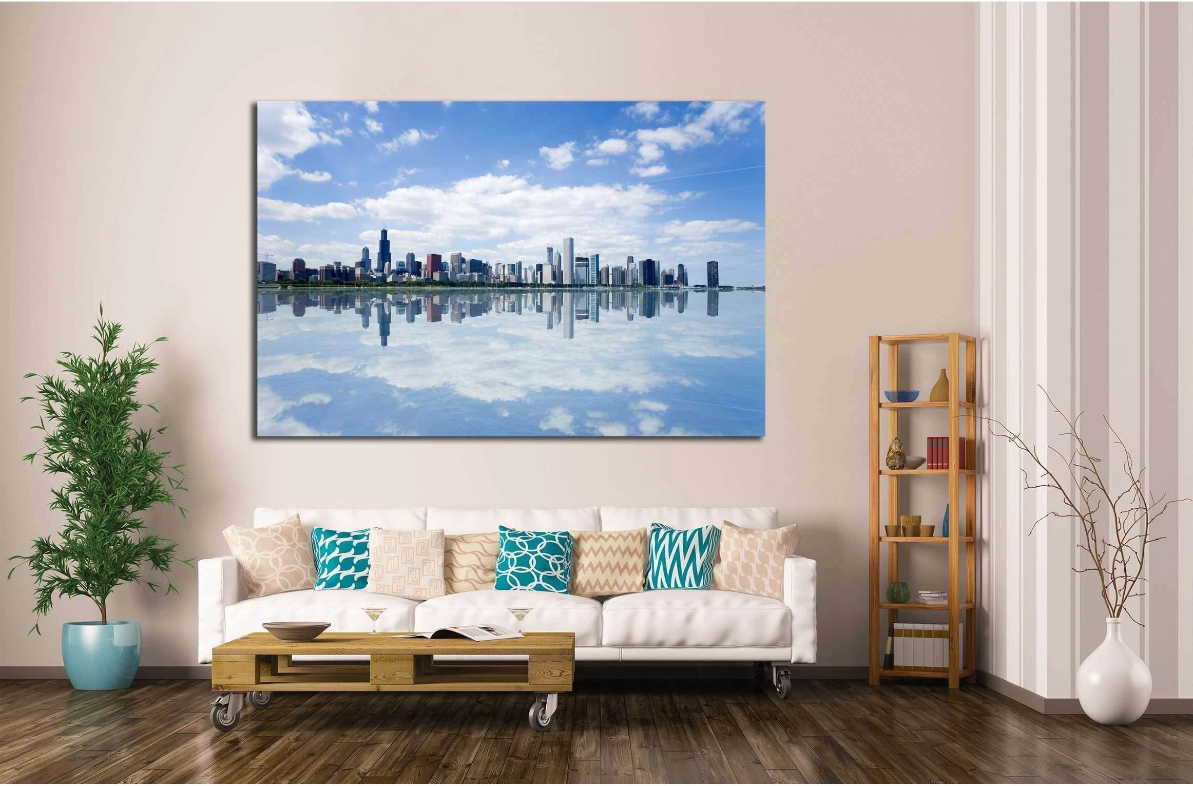 Panoramic view of Chicago city waterfront skyline. №2583 Ready to Hang Canvas Print - Zellart Canvas Prints ALL_Products, s-2583