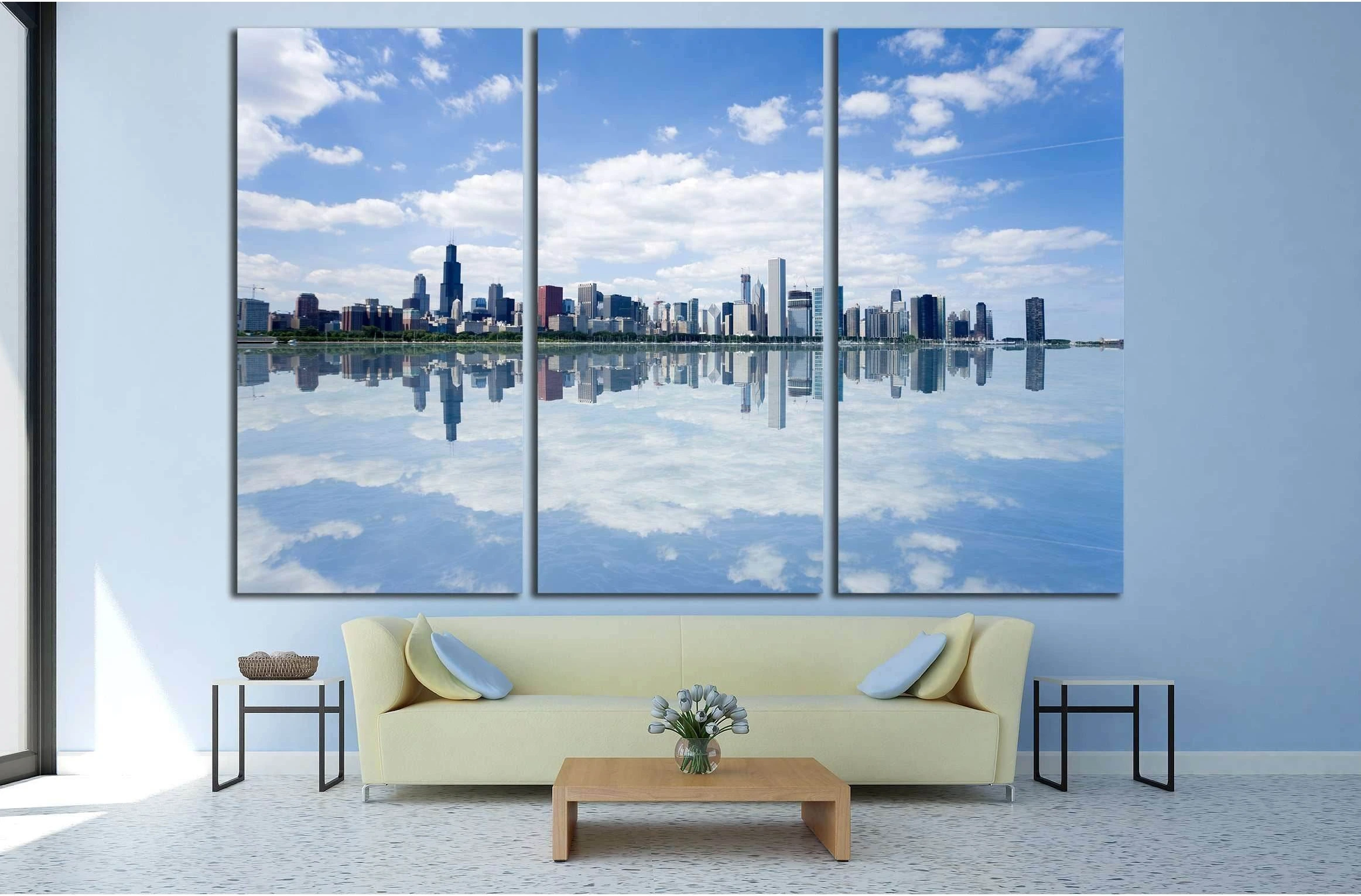 Panoramic view of Chicago city waterfront skyline. №2583 Ready to Hang Canvas Print - Zellart Canvas Prints ALL_Products, s-2583