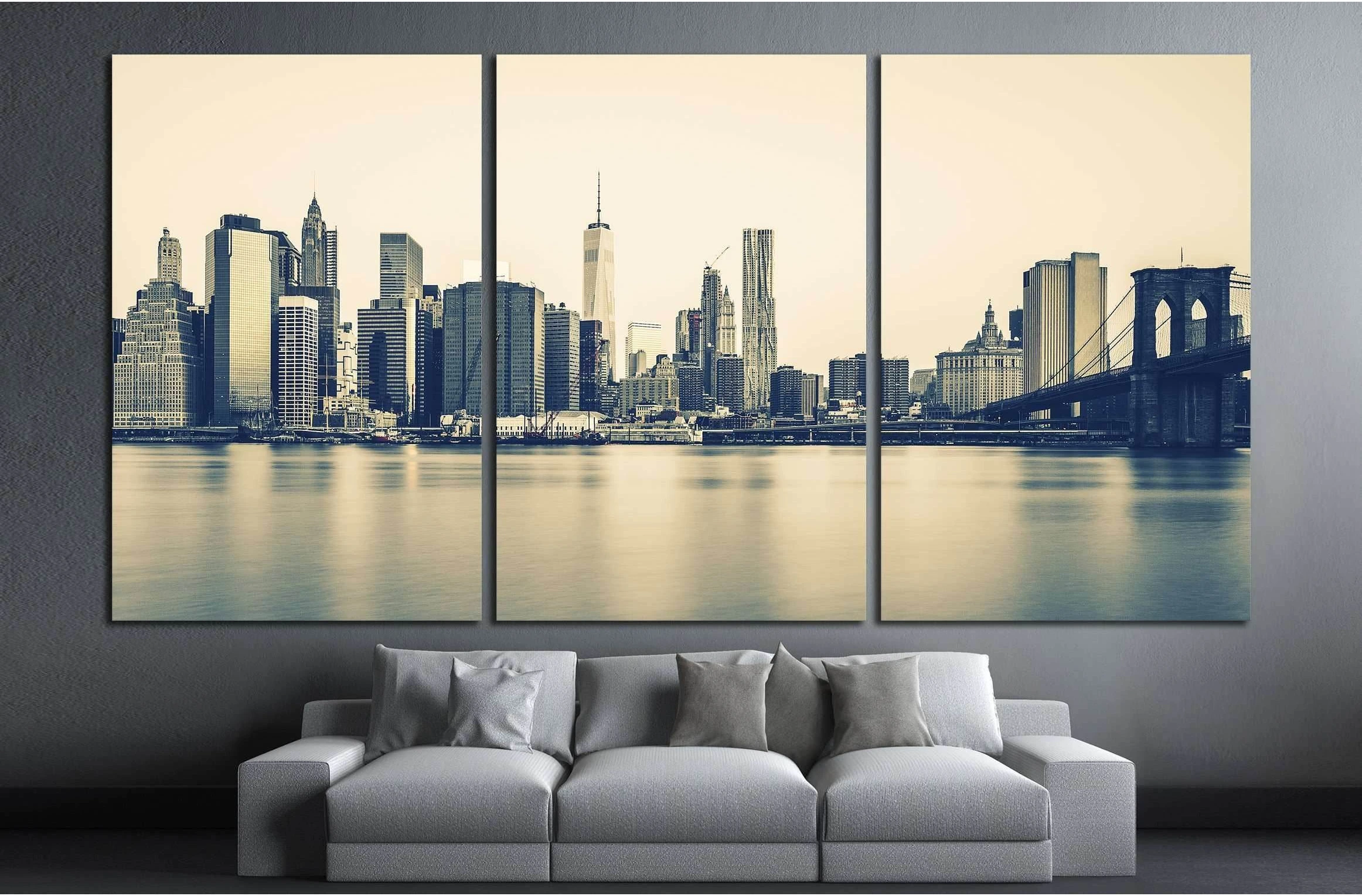 Panoramic view of New York City Manhattan №3000 Ready to Hang Canvas Print - Zellart Canvas Prints 0_NY_ART, ALL_Products, s-3000