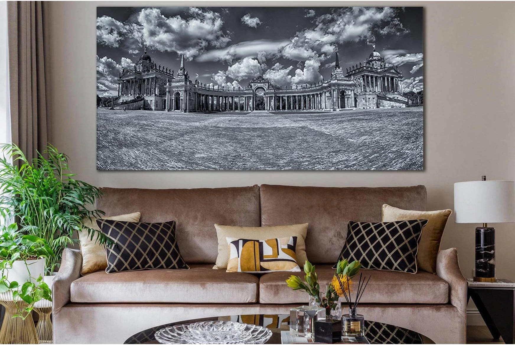 Panoramic View Of The University Potsdam №SL828 Ready to Hang Canvas Print - Zellart Canvas Prints 0new, ALL_Products, Black & White Wall Art