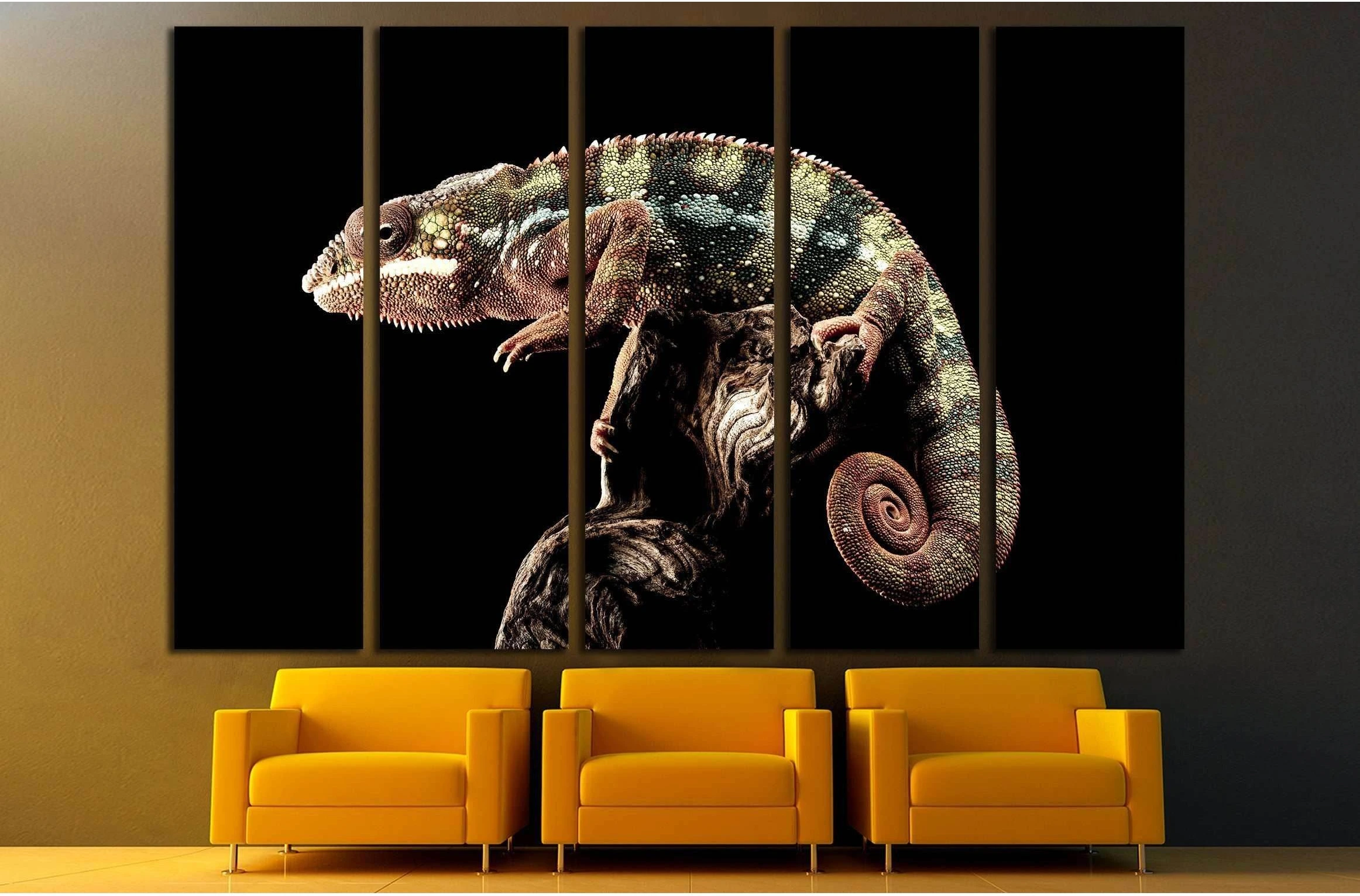Panther Chameleon with black background №2804 Ready to Hang Canvas Print - Zellart Canvas Prints ALL_Products, s-2804