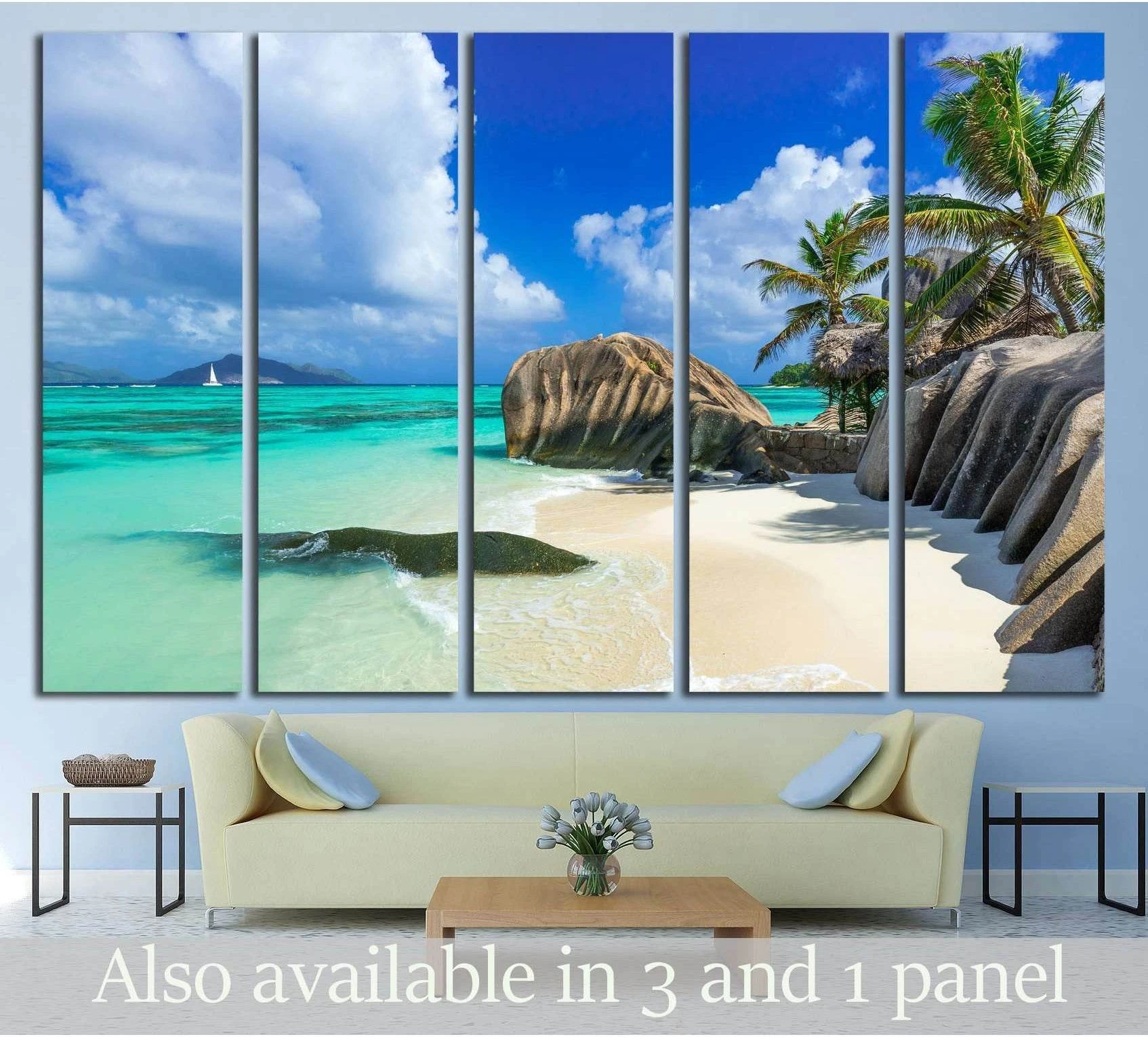 Paradise beach of Seychelles selected as painterly seascape prints for seascape wall art.
