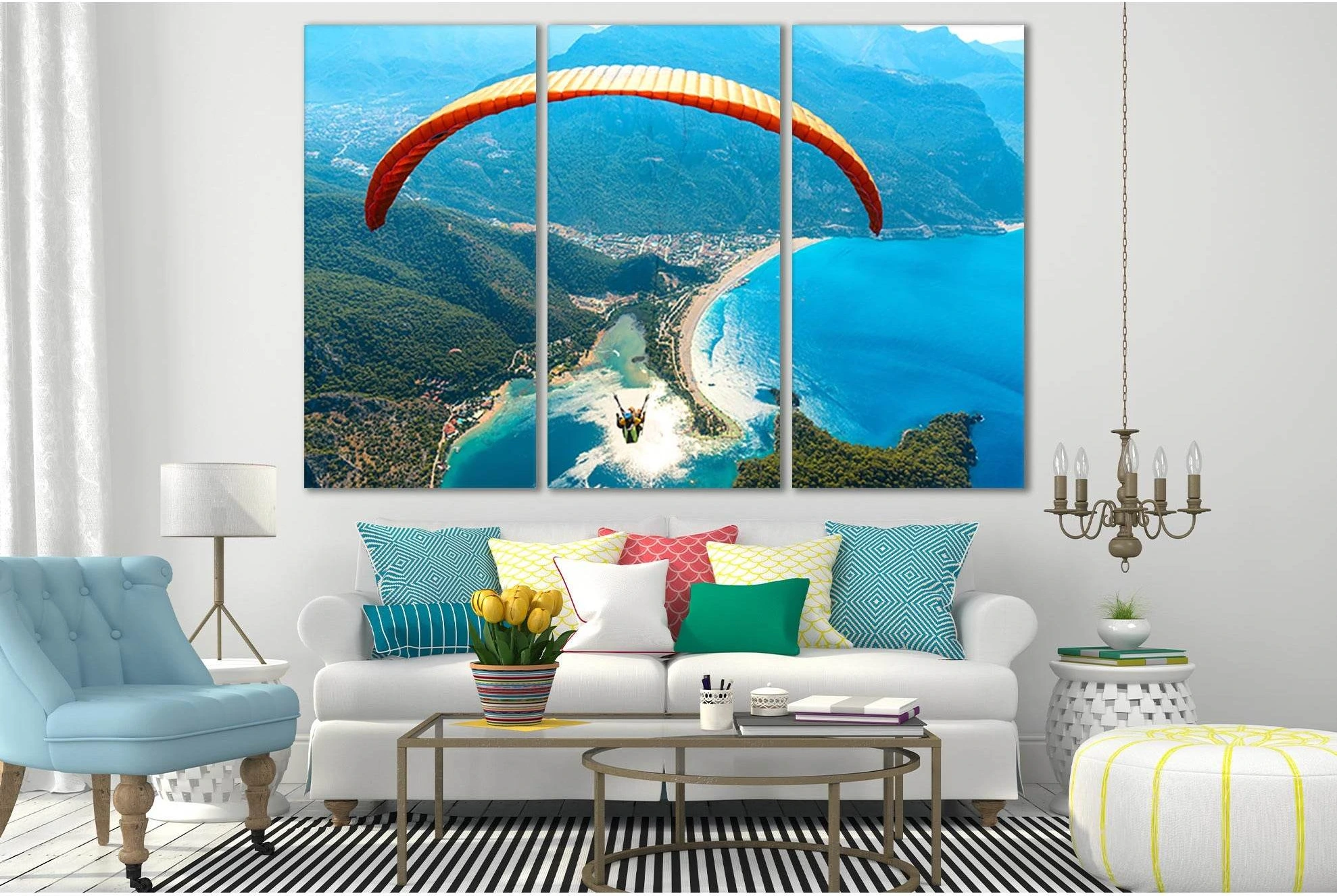 Paragliding Over The Sea Turkey №SL149 Ready to Hang Canvas Print - Zellart Canvas Prints 0new, ALL_Products, Beach Ocean & Waves