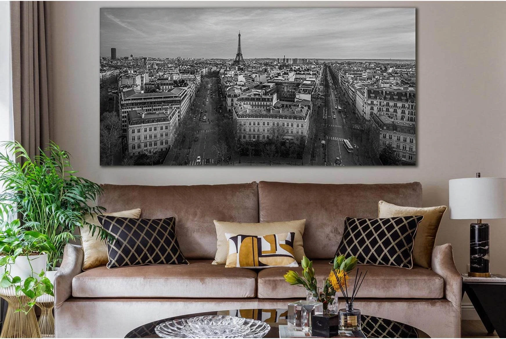 Paris Black And White Panorama №SL837 Ready to Hang Canvas Print - Zellart Canvas Prints 0new, ALL_Products, Black & White Wall Art