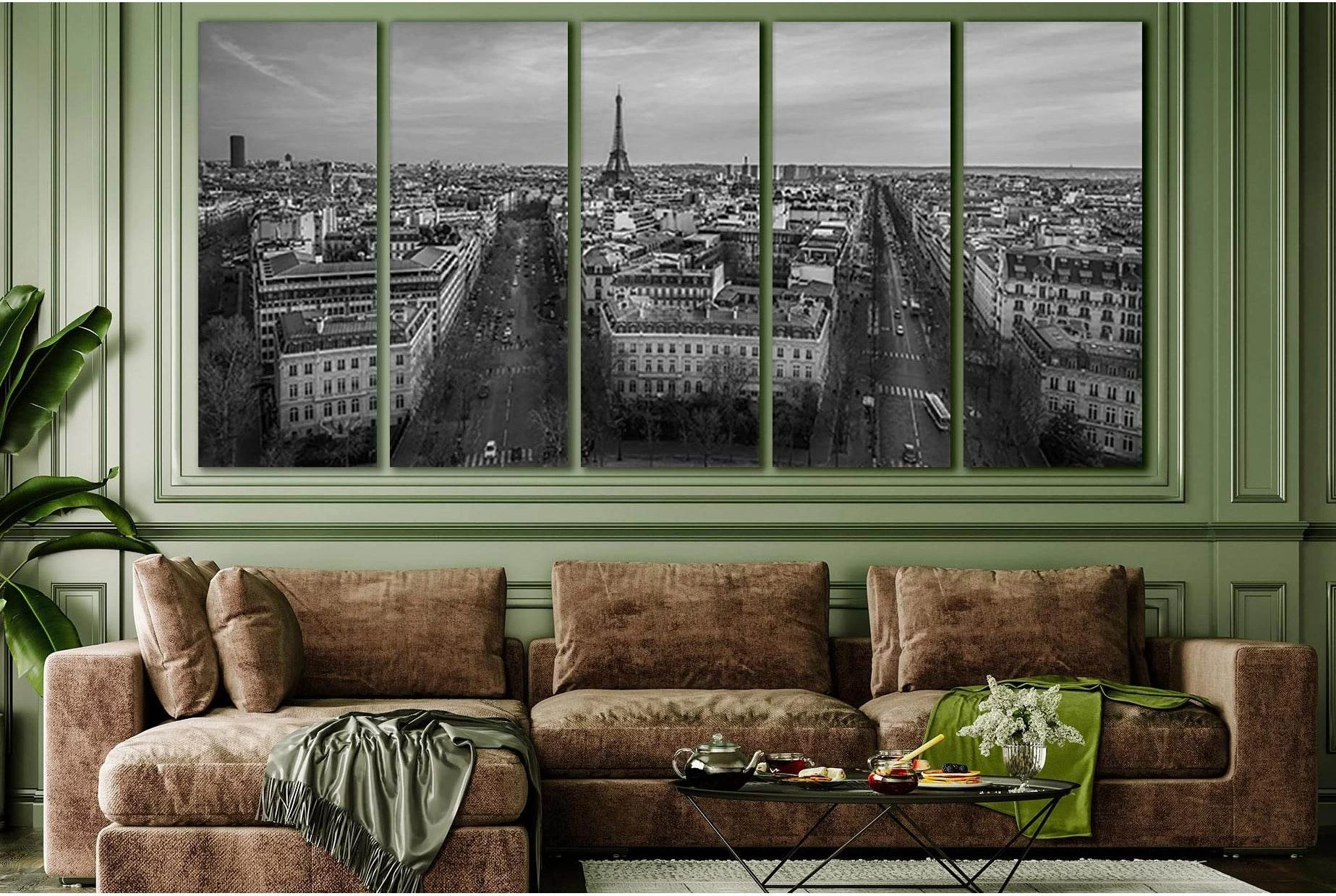 Paris Black And White Panorama №SL837 Ready to Hang Canvas Print - Zellart Canvas Prints 0new, ALL_Products, Black & White Wall Art