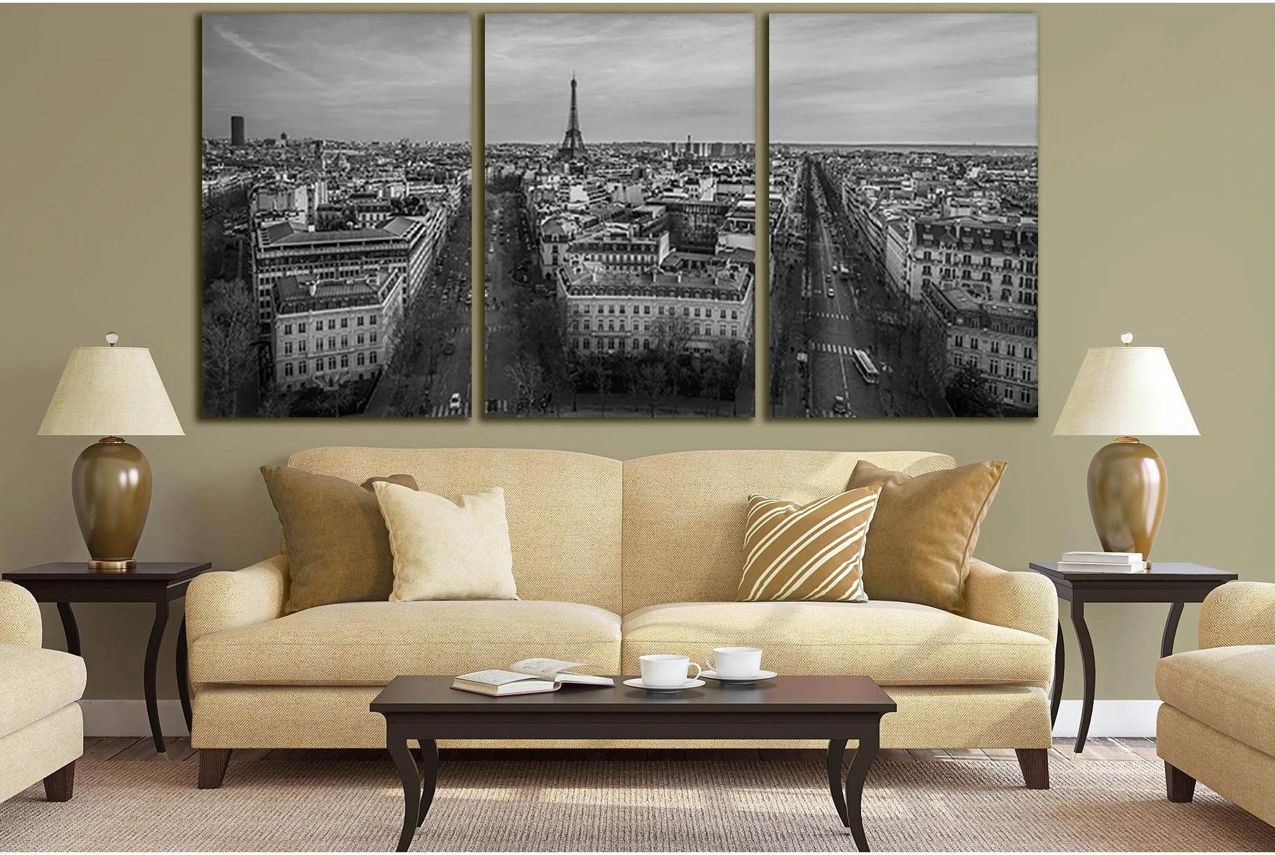 Paris Black And White Panorama №SL837 Ready to Hang Canvas Print - Zellart Canvas Prints 0new, ALL_Products, Black & White Wall Art