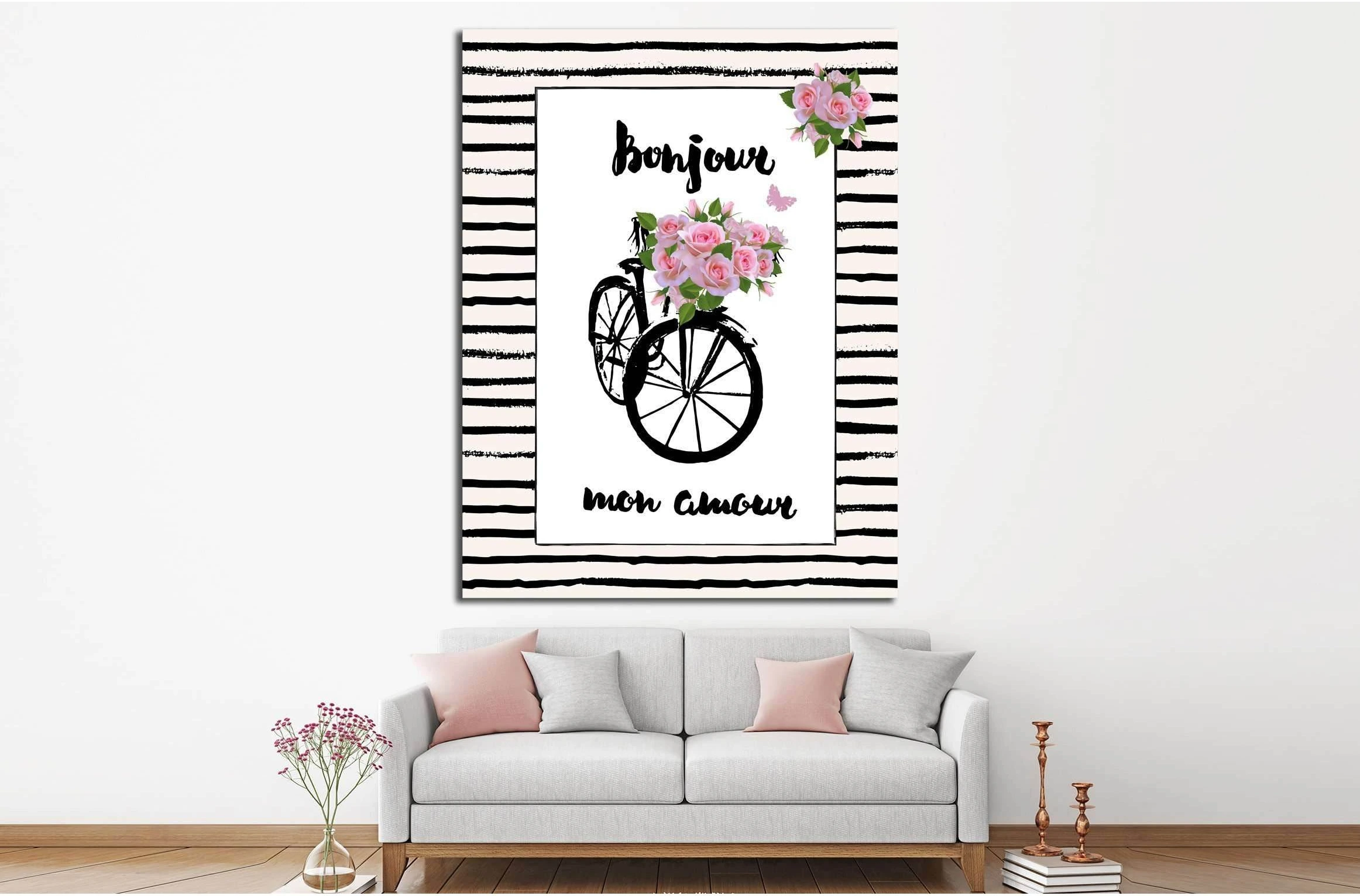 Paris, France, bicycle, flowers №4598 Ready to Hang Canvas Print - Zellart Canvas Prints ALL_Products, s-4598