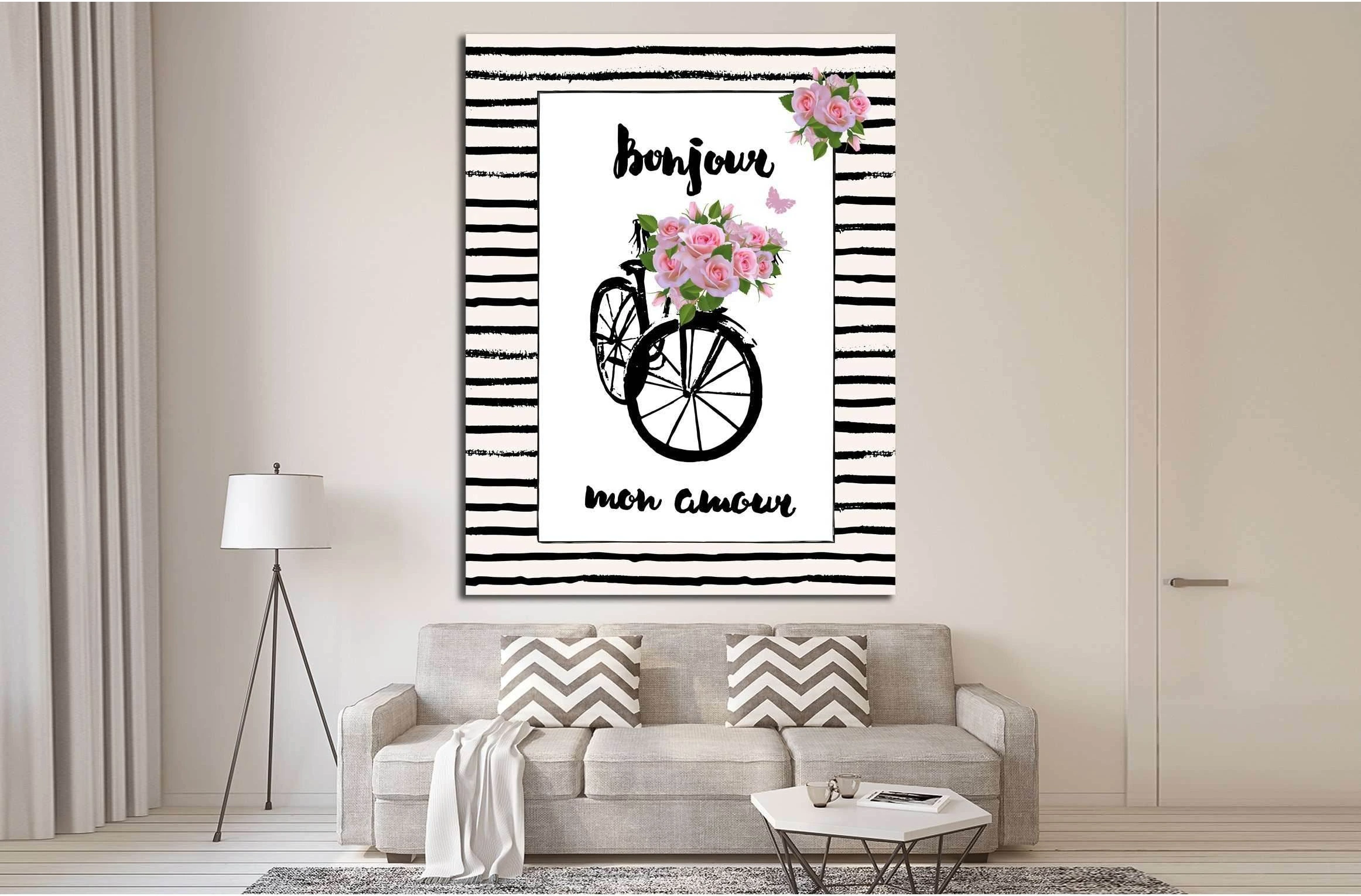 Paris, France, bicycle, flowers №4598 Ready to Hang Canvas Print - Zellart Canvas Prints ALL_Products, s-4598