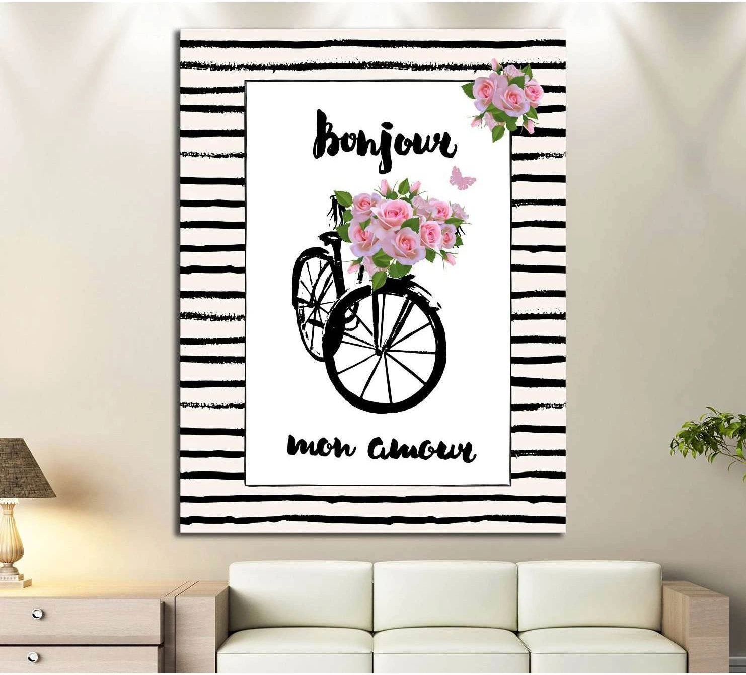 Paris, France, bicycle, flowers №4598 Ready to Hang Canvas Print - Zellart Canvas Prints ALL_Products, s-4598
