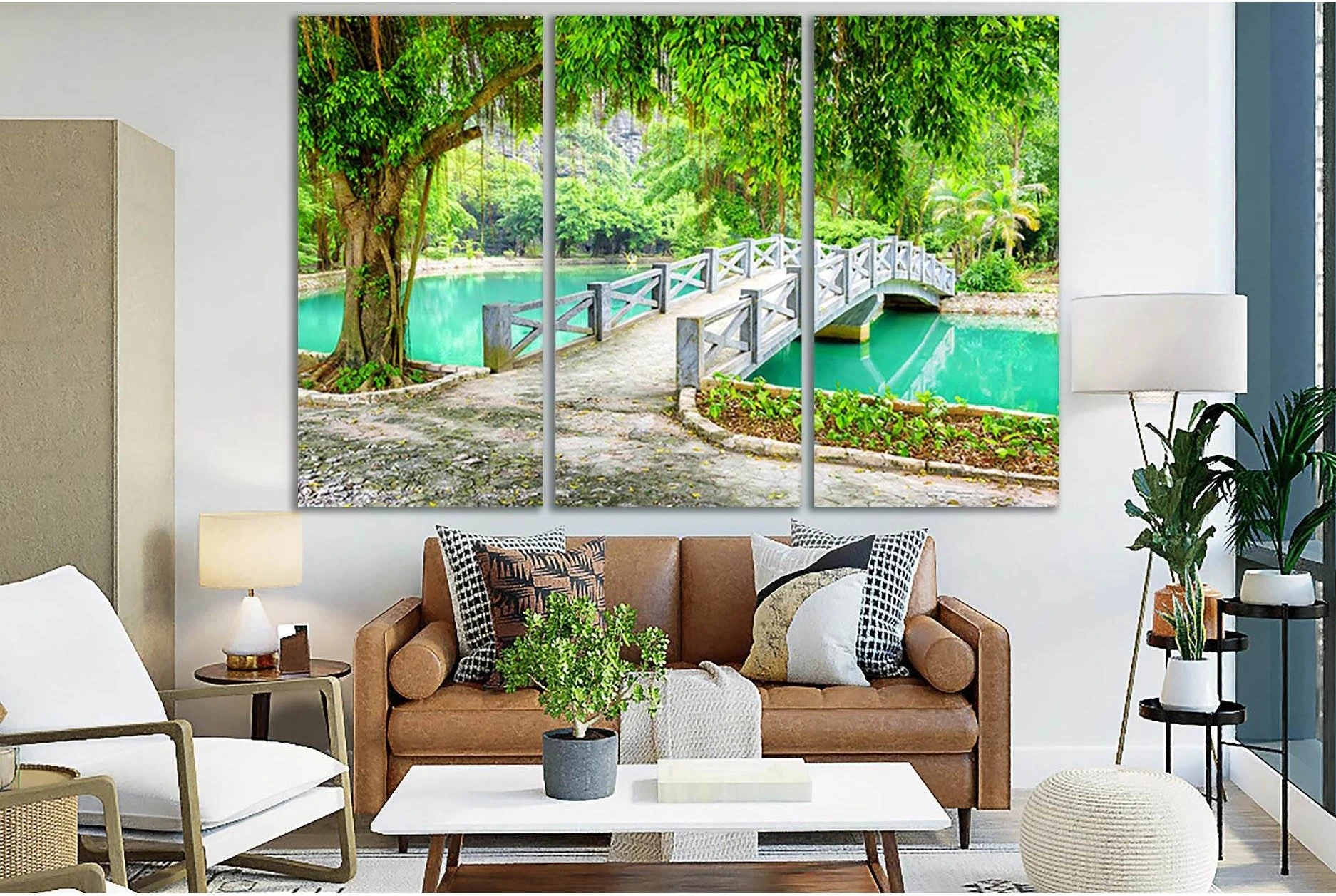 Park With Bridge In Vietnam №SL1107 Ready to Hang Canvas Print - Zellart Canvas Prints 0new, ALL_Products, Bridges Wall Art