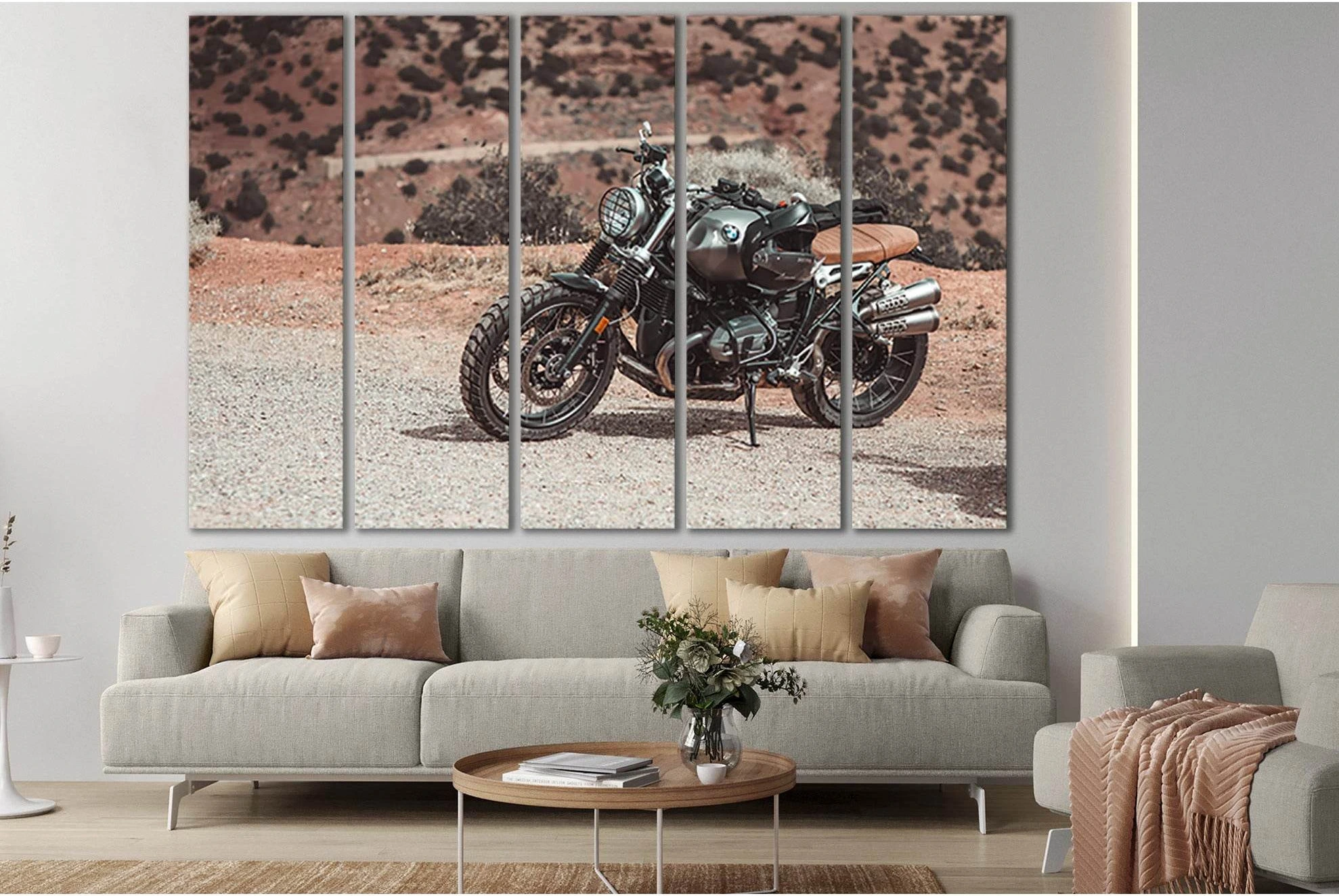 Parked Motorcycle In The Desert №SL1434 Ready to Hang Canvas Print - Zellart Canvas Prints 0new, ALL_Products, Engine