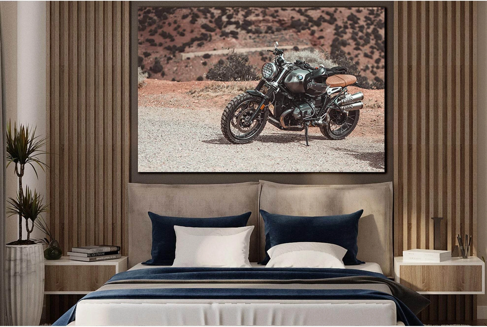 Parked Motorcycle In The Desert №SL1434 Ready to Hang Canvas Print - Zellart Canvas Prints 0new, ALL_Products, Engine