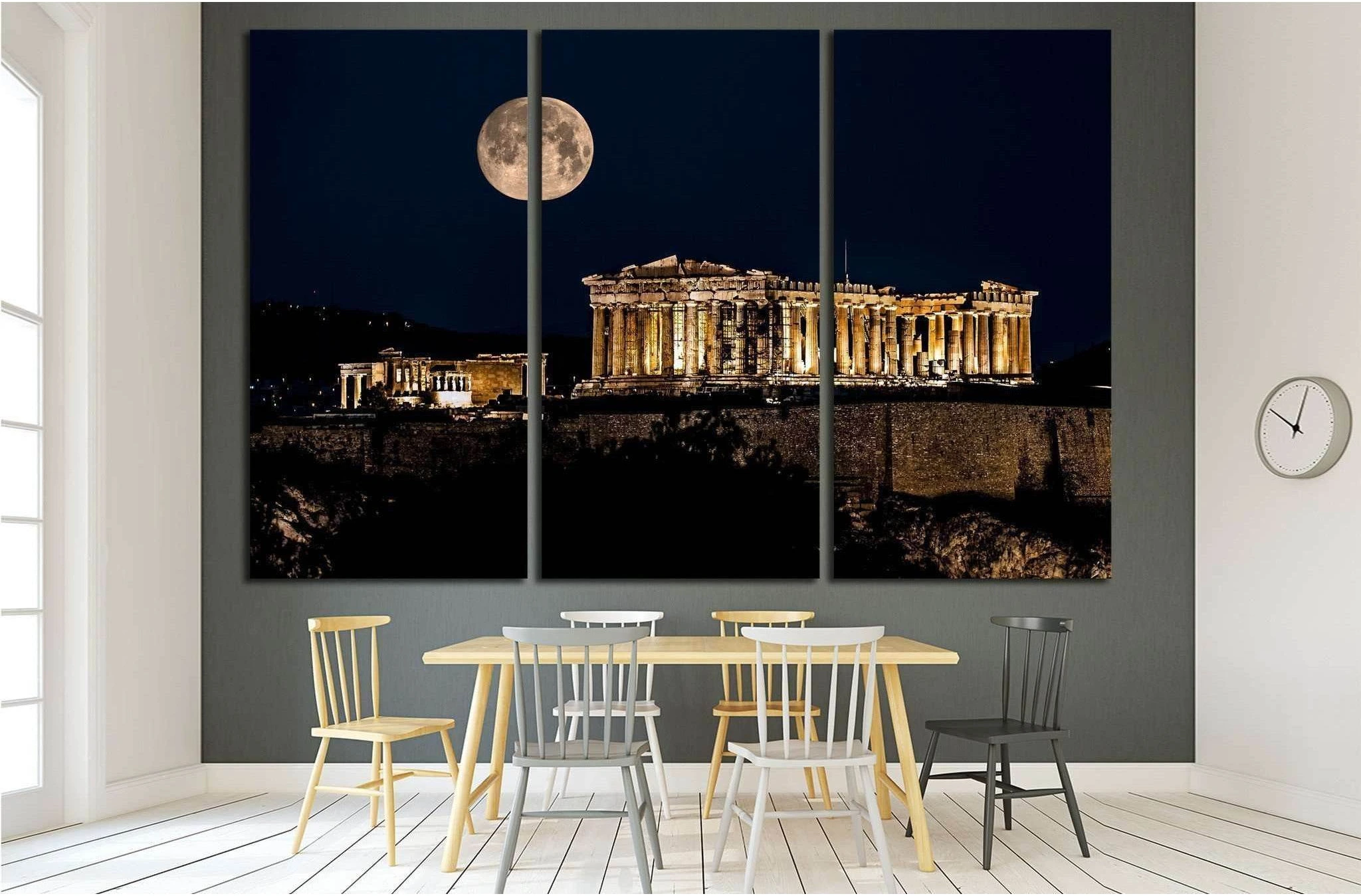 Parthenon of Athens at Night with Full Moon, Greece №2081 Ready to Hang Canvas Print - Zellart Canvas Prints ALL_Products, s-2081