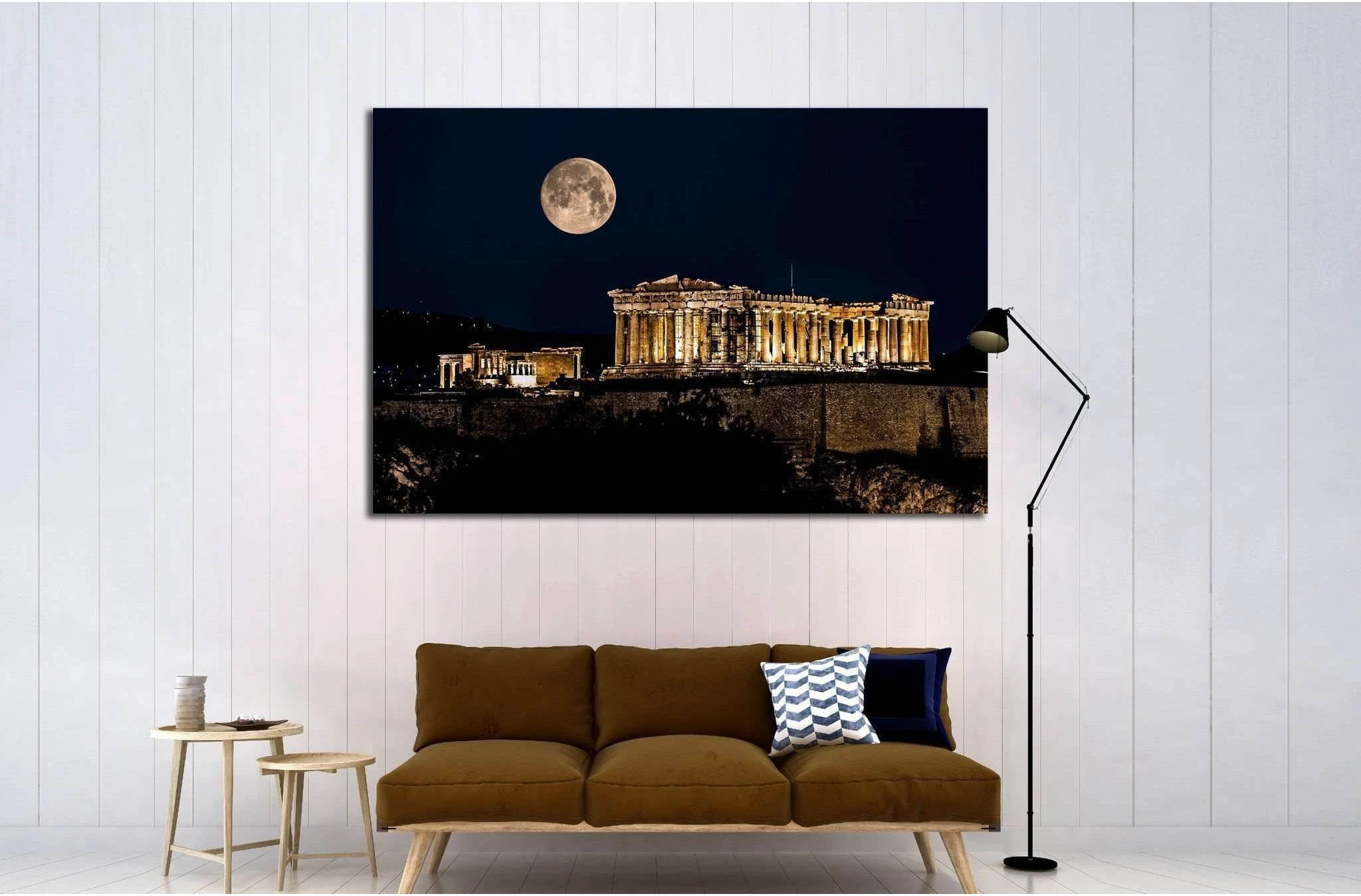 Parthenon of Athens at Night with Full Moon, Greece №2081 Ready to Hang Canvas Print - Zellart Canvas Prints ALL_Products, s-2081