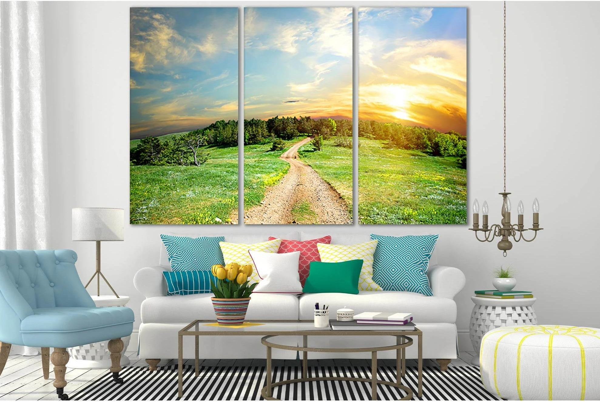 Path Among Trees At Sunset №SL820 Ready to Hang Canvas Print - Zellart Canvas Prints 0new, ALL_Products, Trees Wall Art