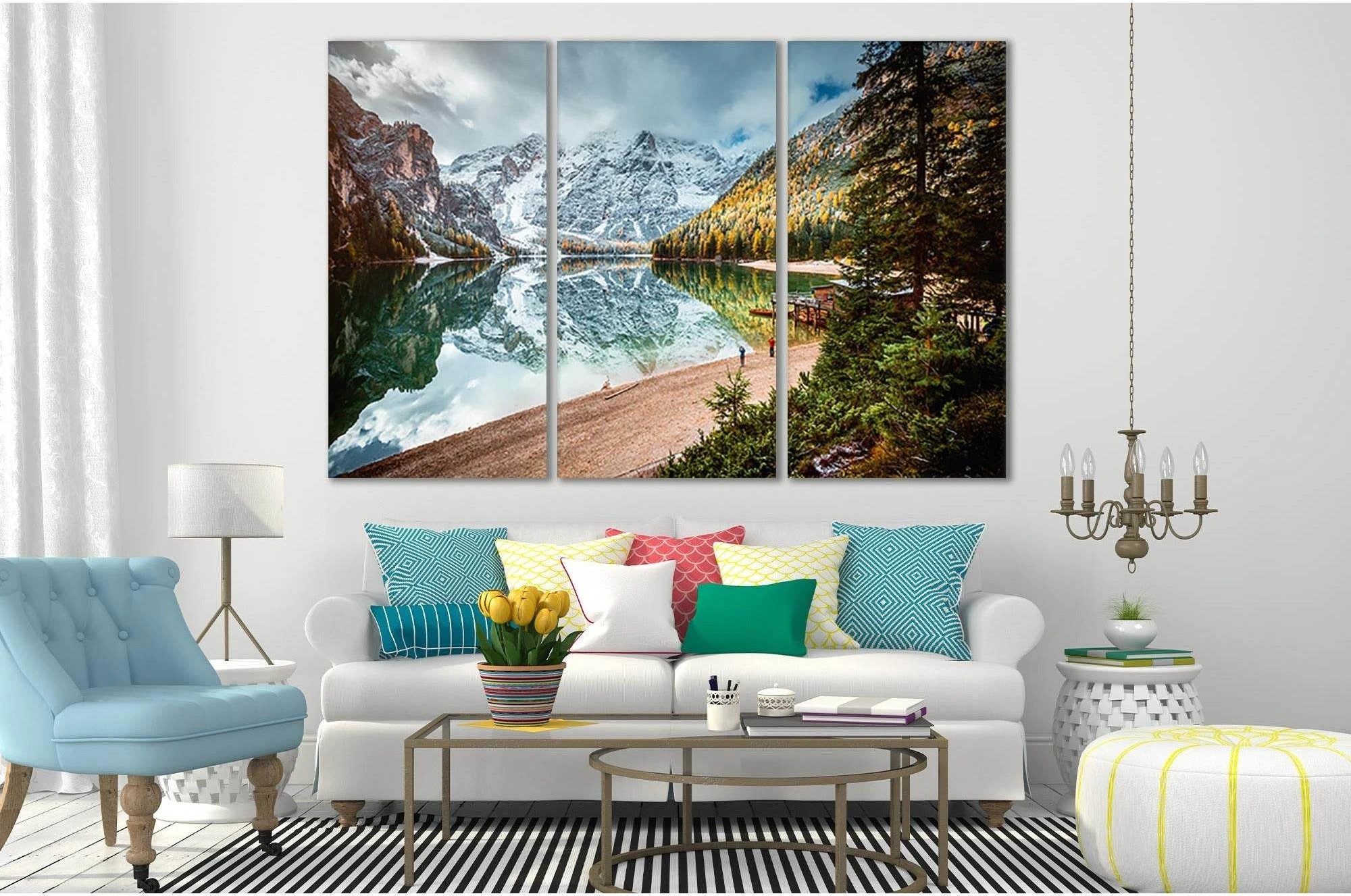 Peaceful Alpine Lake Braies №Sl22 Ready to Hang Canvas Print - Zellart Canvas Prints 0new, ALL_Products, Nature & Landscapes Canvas Print