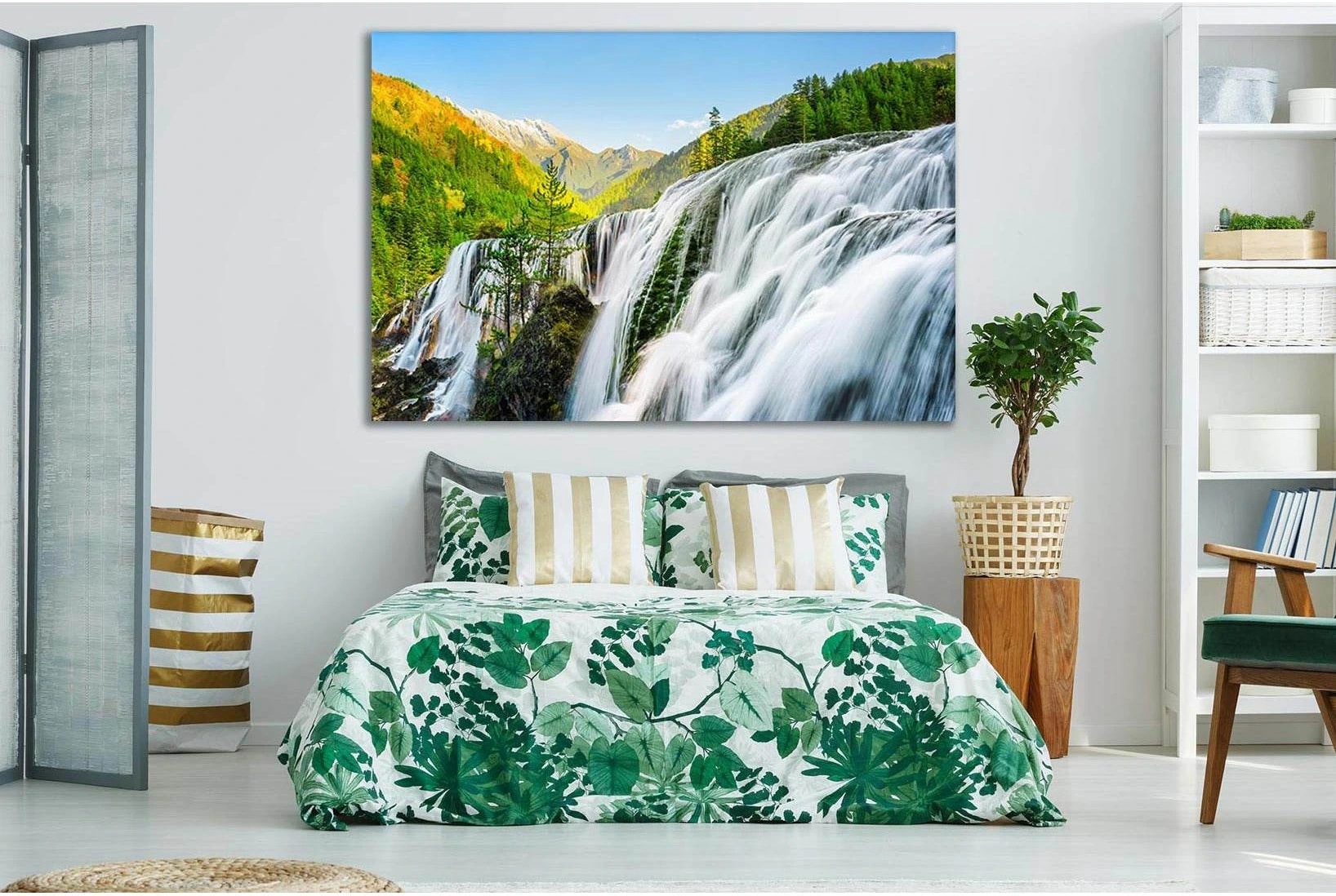 Pearl Shoals Waterfall №SL453 Ready to Hang Canvas Print - Zellart Canvas Prints 0new, ALL_Products, Waterfall, Waterfall Wall Art