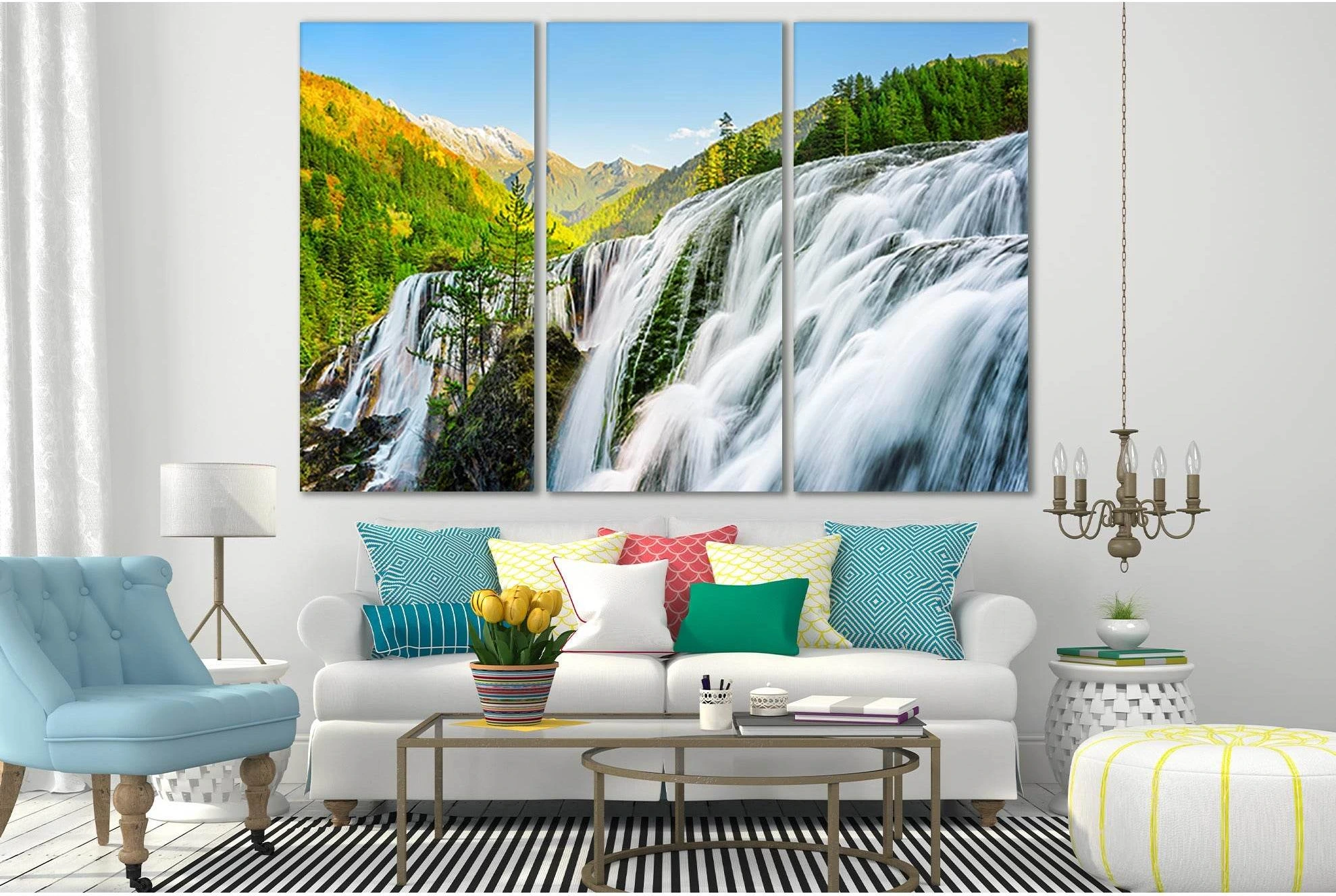 Pearl Shoals Waterfall №SL453 Ready to Hang Canvas Print - Zellart Canvas Prints 0new, ALL_Products, Waterfall, Waterfall Wall Art