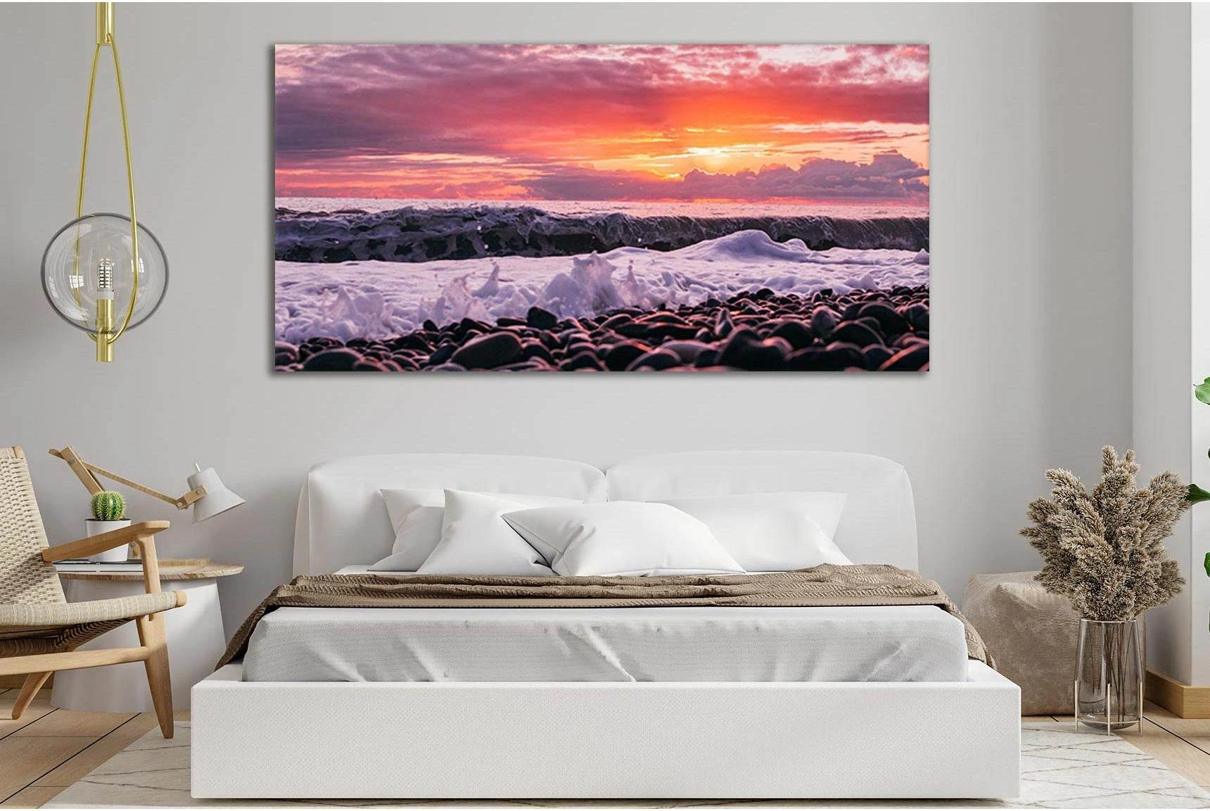 Pebbles Pink Sunset №SL130 Ready to Hang Canvas Print - Zellart Canvas Prints 0new, ALL_Products, Beach Ocean & Waves