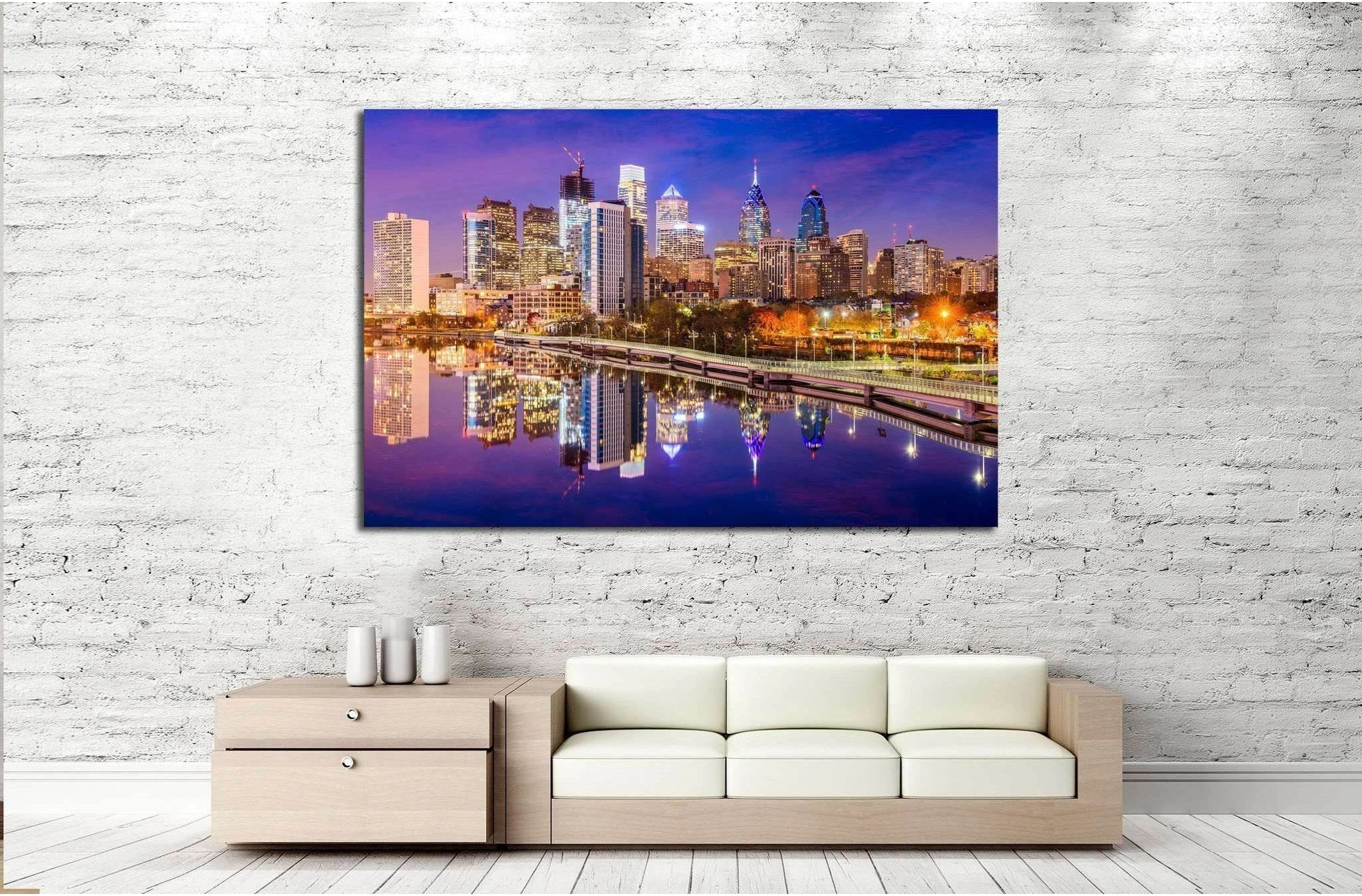 Philadelphia, Pennsylvania, USA Skyline on the Schuylkill River №2089 Ready to Hang Canvas Print - Zellart Canvas Prints ALL_Products, s-2089