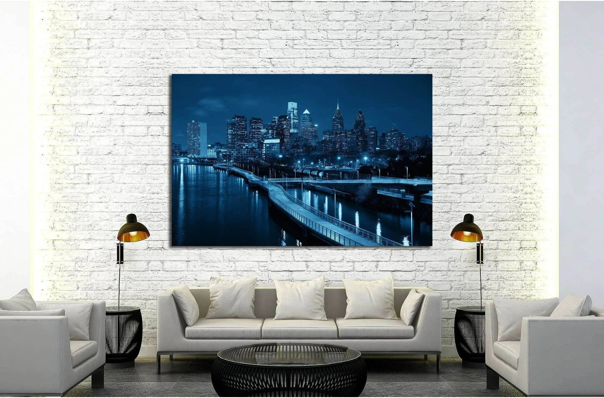 Philadelphia skyline at night with urban architecture №2013 Ready to Hang Canvas Print - Zellart Canvas Prints ALL_Products, s-2013