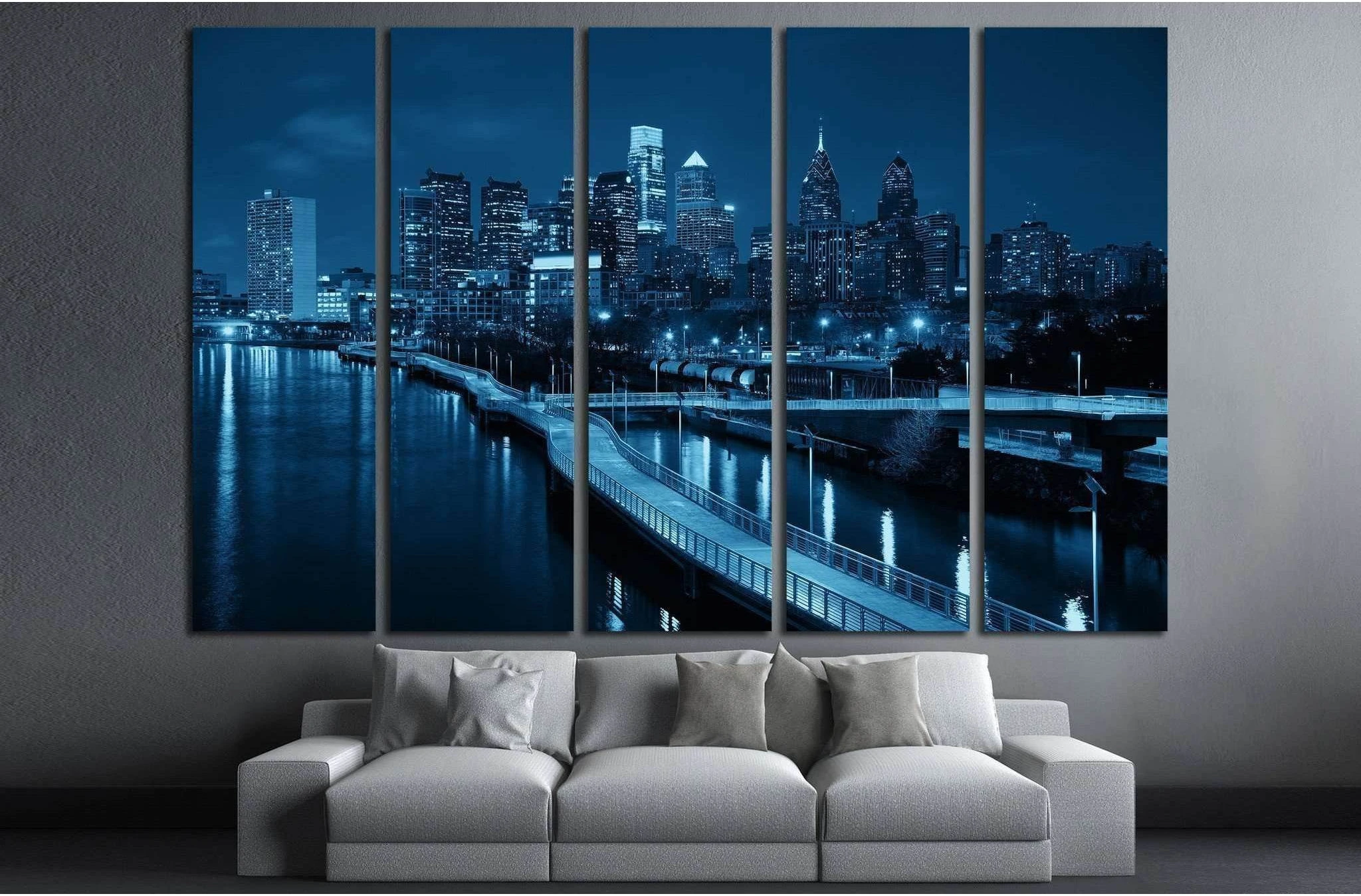 Philadelphia skyline at night with urban architecture №2013 Ready to Hang Canvas Print - Zellart Canvas Prints ALL_Products, s-2013