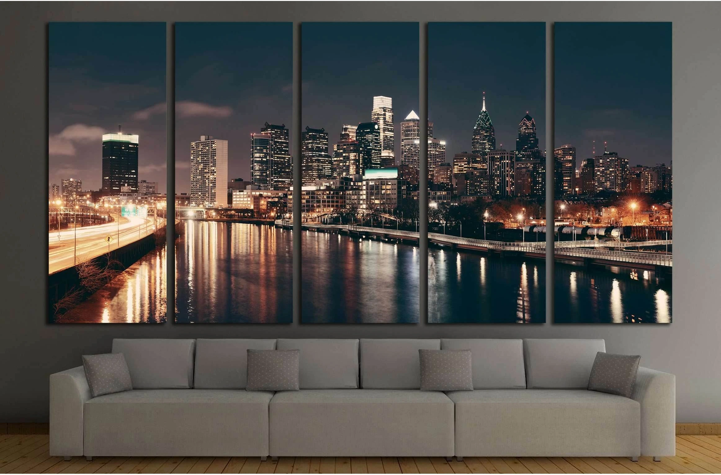 Philadelphia skyline at night with urban architecture №2030 Ready to Hang Canvas Print - Zellart Canvas Prints ALL_Products, s-2030
