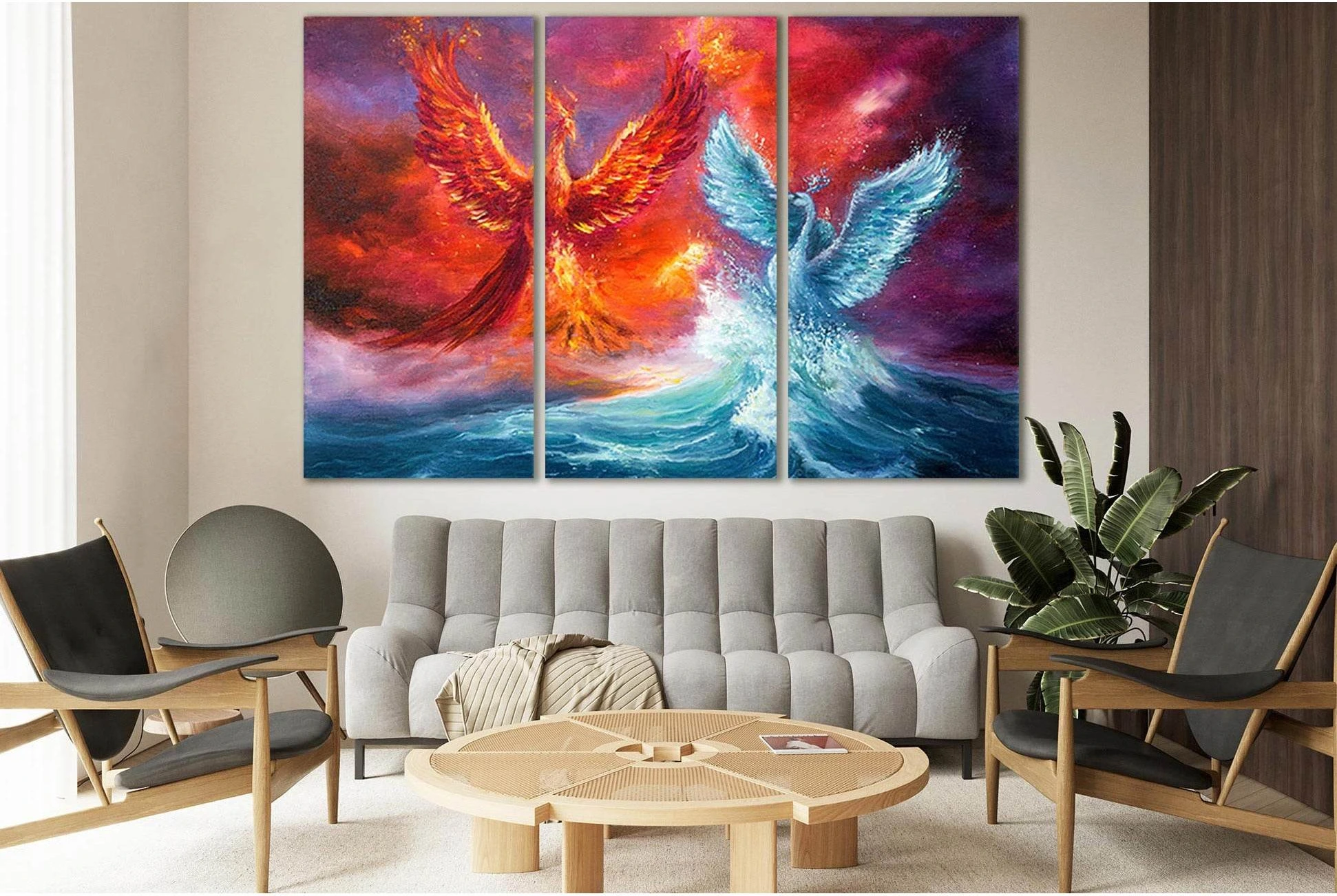 Phoenix And Spiritual Swan From Waves №SL596 Ready to Hang Canvas Print - Zellart Canvas Prints 0new, ALL_Products, Oil Painting Wall Art