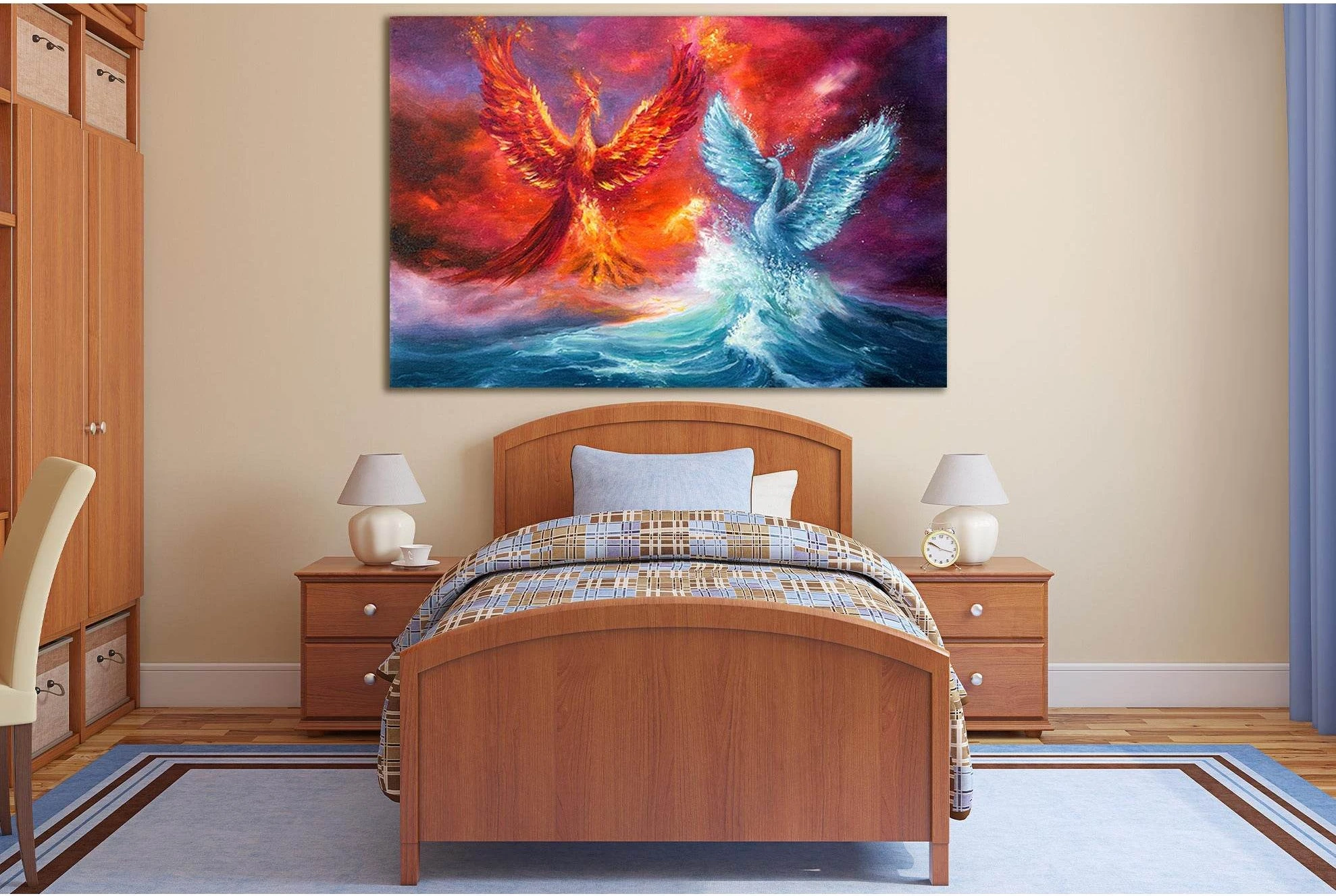 Phoenix And Spiritual Swan From Waves №SL596 Ready to Hang Canvas Print - Zellart Canvas Prints 0new, ALL_Products, Oil Painting Wall Art