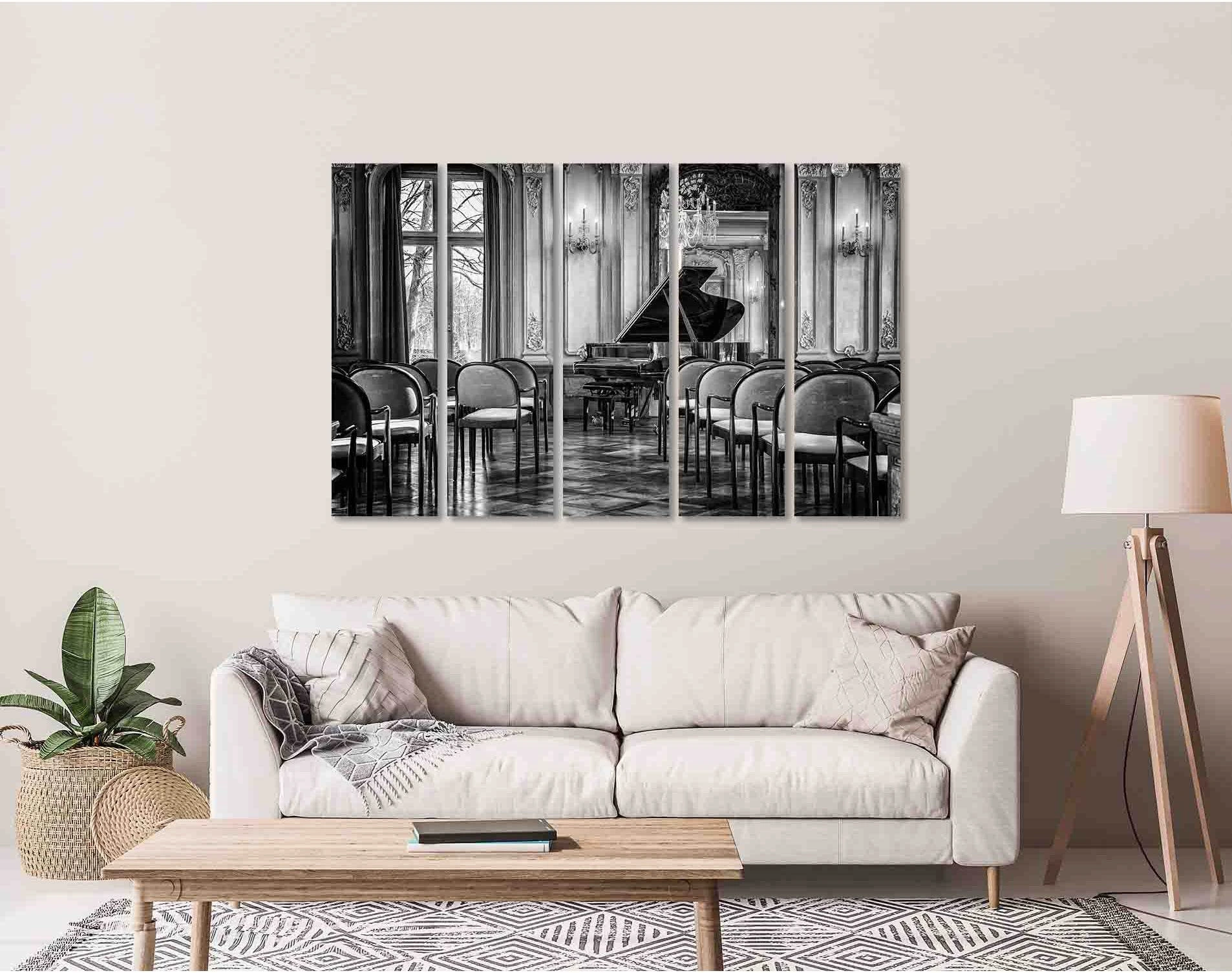 Pianistic hall №D2839 Ready to Hang Canvas Print - Zellart Canvas Prints 0new, ALL_Products, Black & White Wall Art