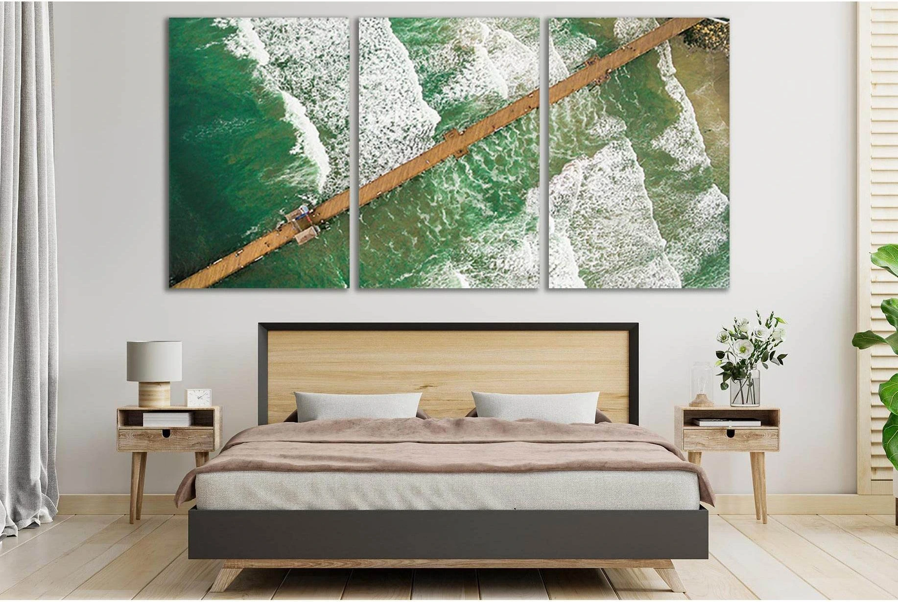 Pier Over Green Ocean Waves Canvas Print | Wall Art showing ocean water, wave movement and surf.