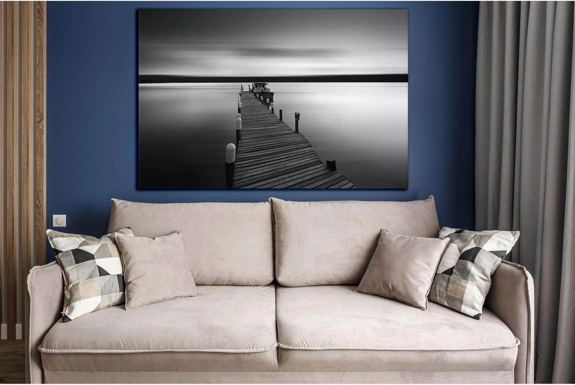 Pier Over Sea Against Sky Black End White №SL875 Ready to Hang Canvas Print - Zellart Canvas Prints 0new, ALL_Products, Black & White Wall Art